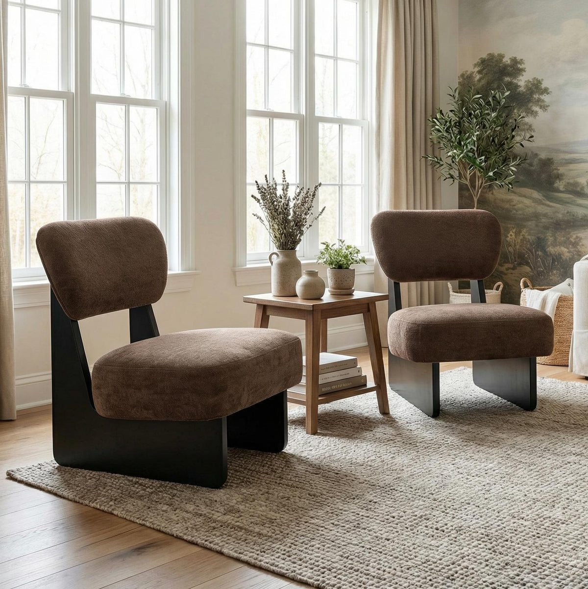 Brown Accent Chair, Set of 2, Black Base