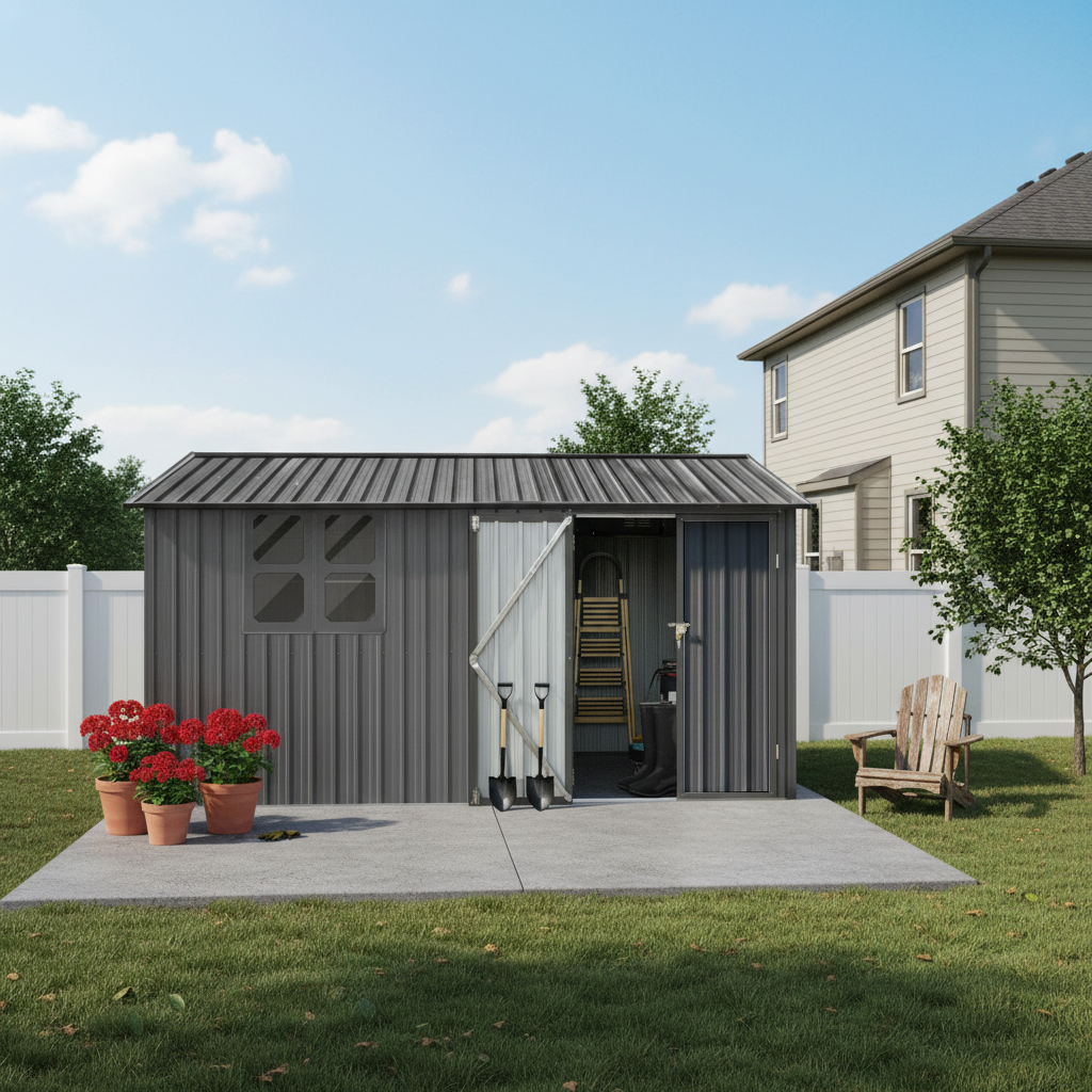 10x12 ft Gray Metal Storage Shed with Window
