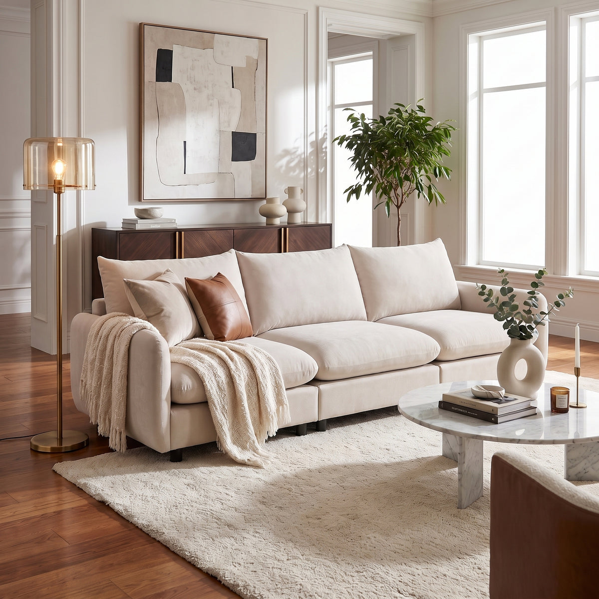 White Modular Sectional Couch, 99.5 in Wide