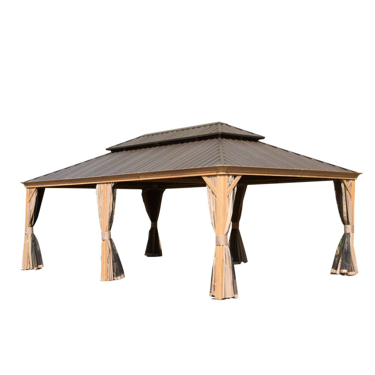 14x24 ft Yellow Brown Aluminum Double Roof Hardtop Gazebo