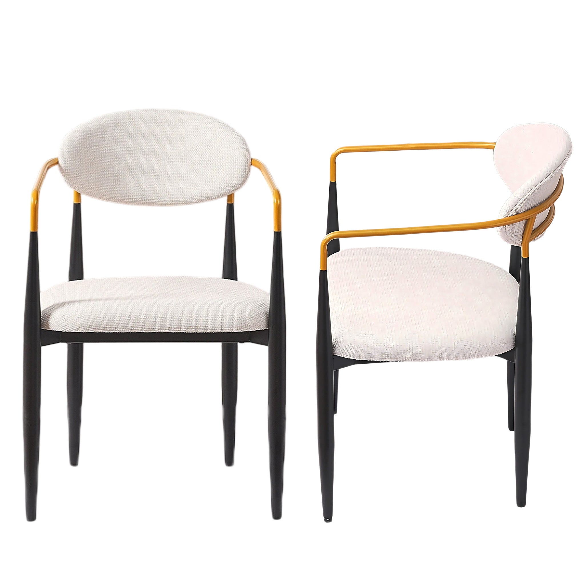 Modern Dining Arm Chairs Set of 2, Cream Fabric, Gold Accents