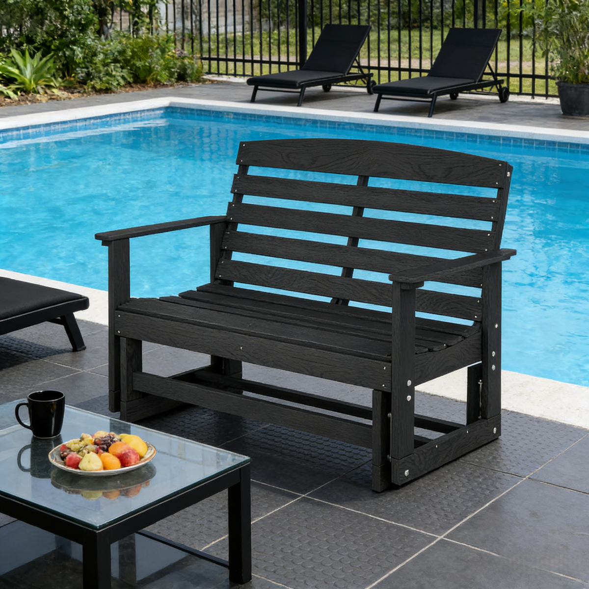 Black HDPE Outdoor Loveseat, 49.5 in Wide