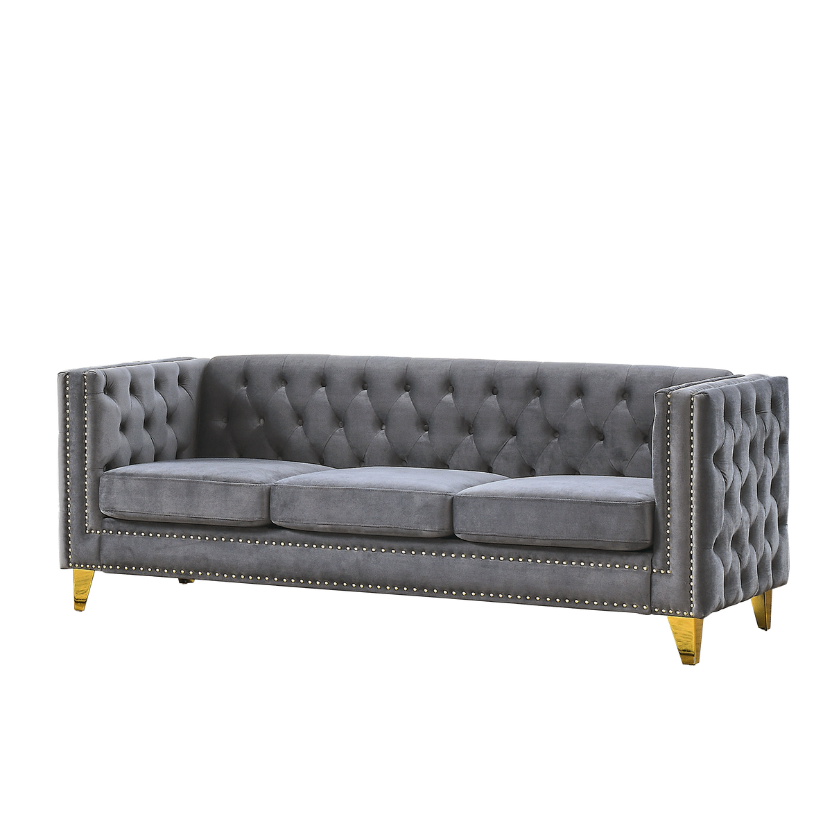 Gray Velvet 3-Seat Chesterfield Sofa, 67 in Wide