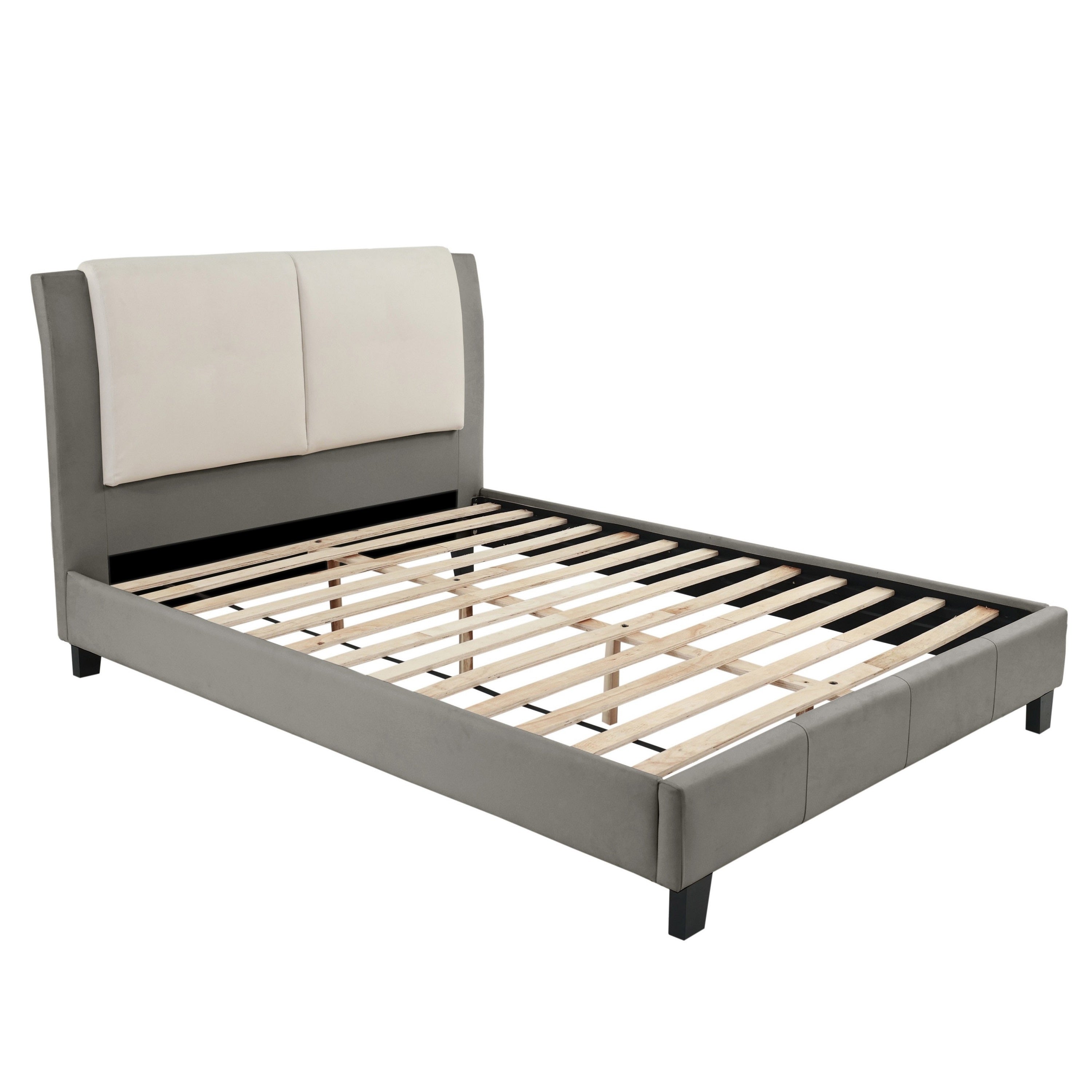 California King Upholstered Bed, White and Gray