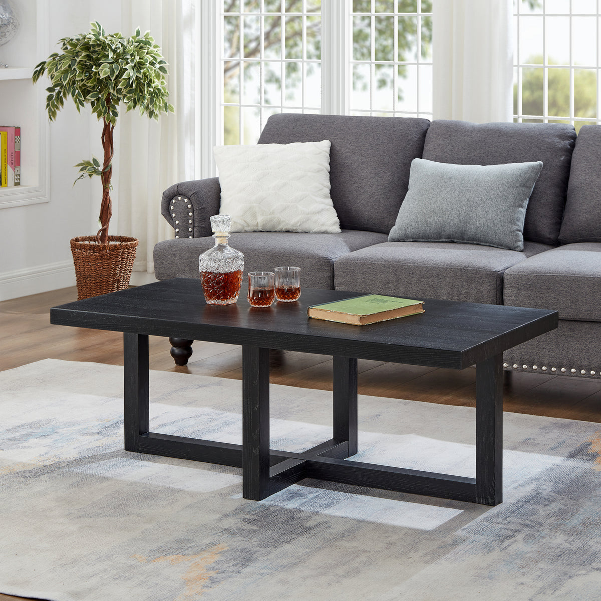 Black Rectangular Coffee Table, 47.5 in
