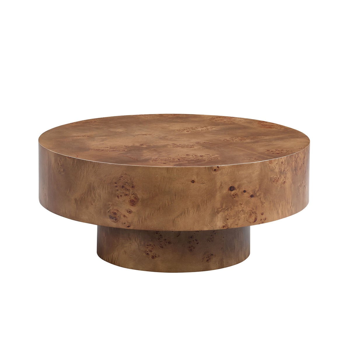 Walnut Round Coffee Table, 31.5 in, Burl Wood Veneer