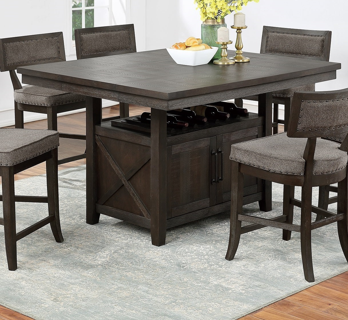 Counter Height Dining Table with Butterfly Leaf and Storage, Espresso