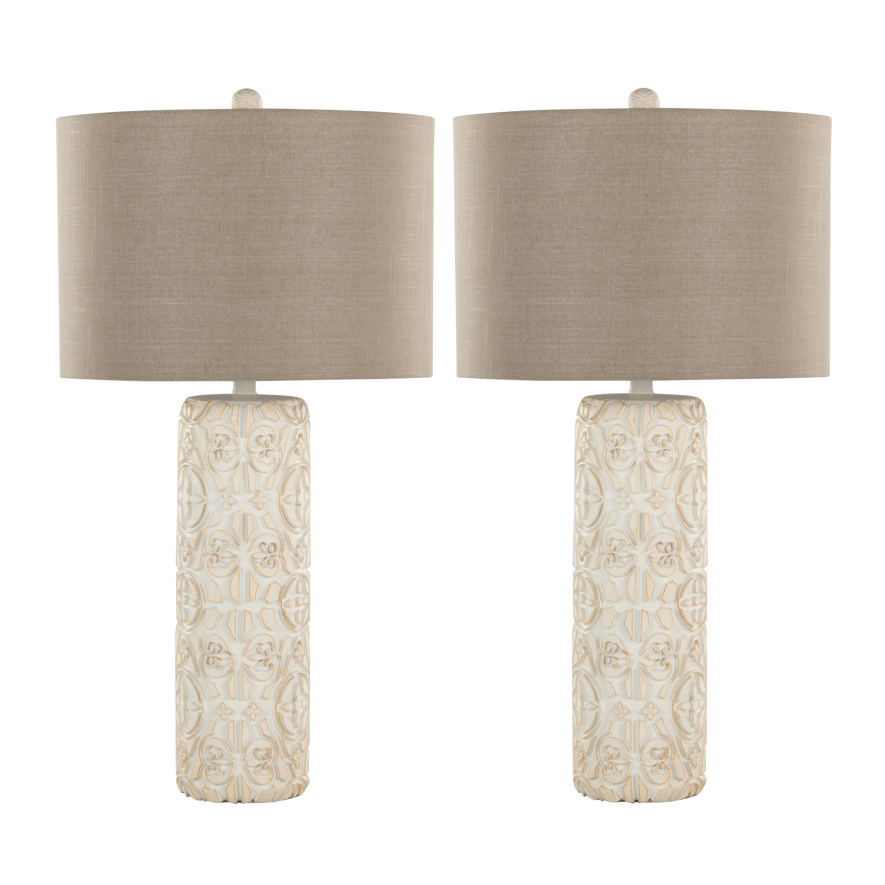 Table Lamp with Linen Shade, Brown Finish