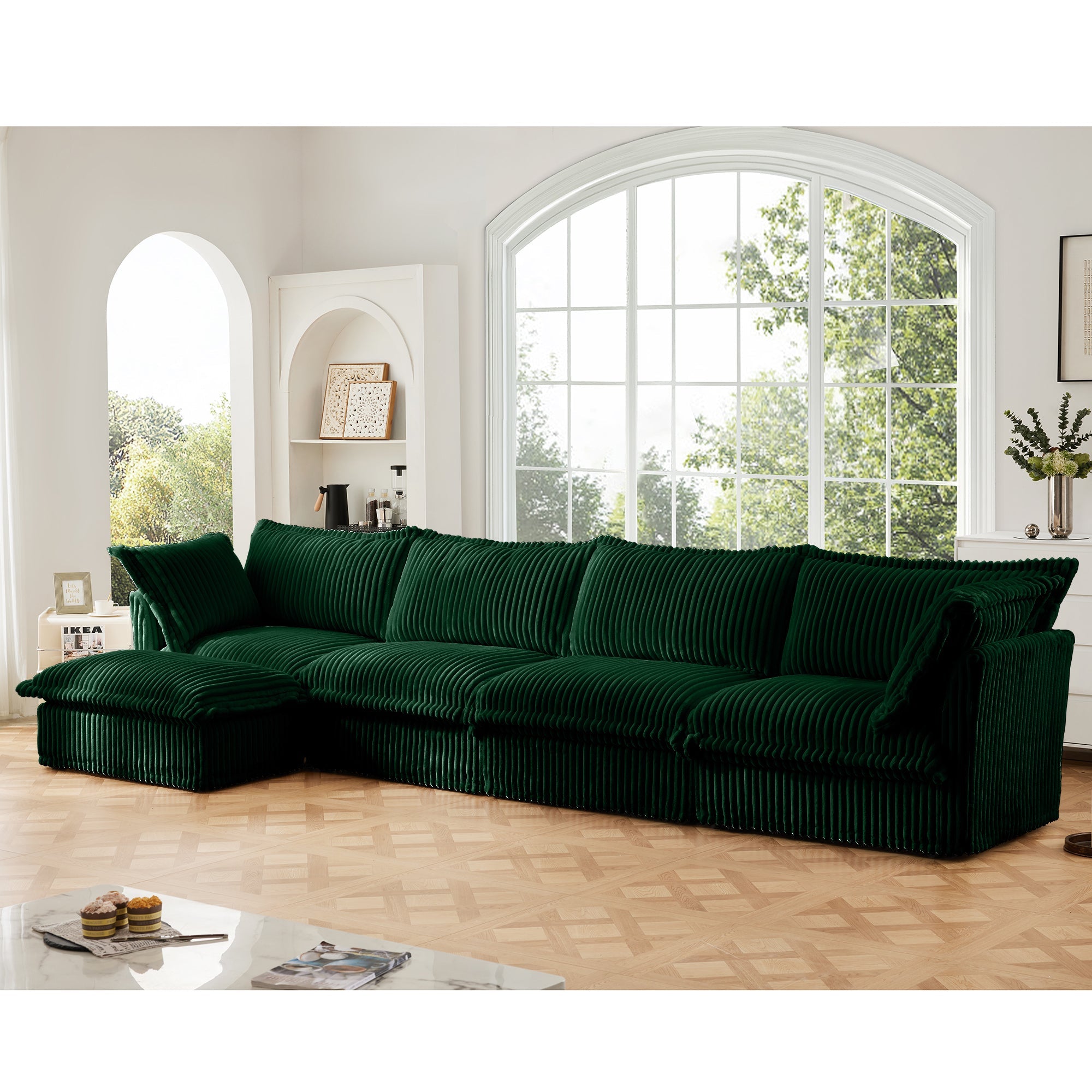 Fluffy 4-Seat Modular Sofa in Corduroy Emerald #OttOnly_1 #Fabric_Corduroy Emerald