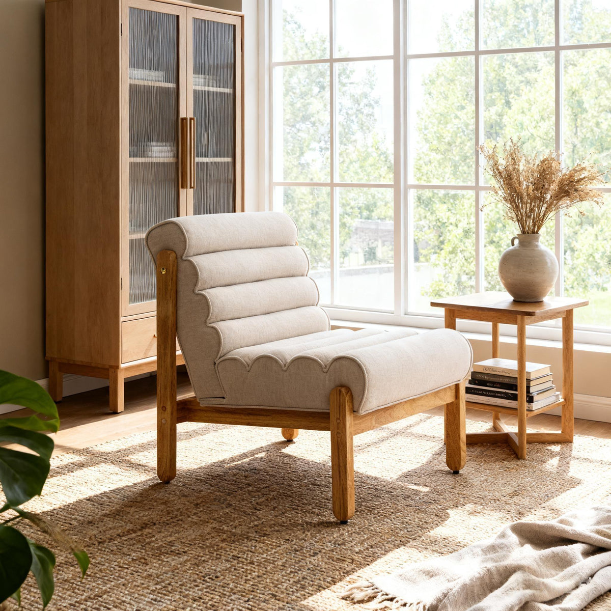Beige Accent Chair, 25.8 in Wide