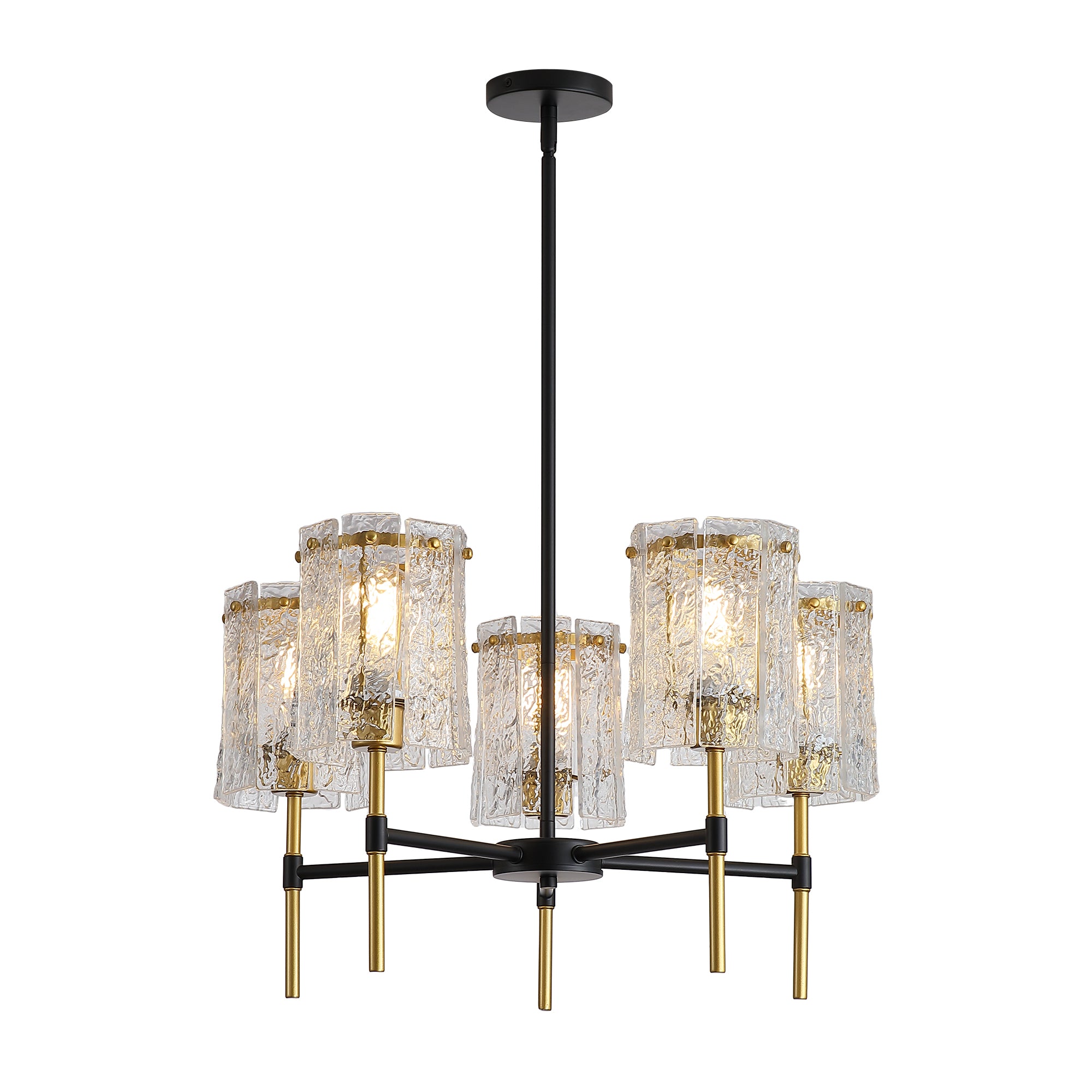 Chandelier with Glass Shades, 5-Light, Black and Gold