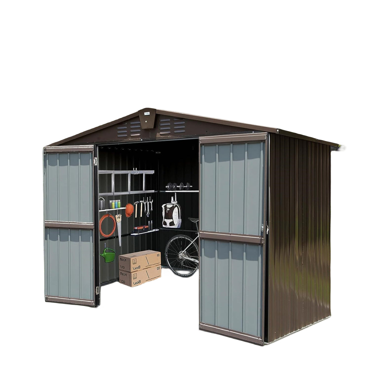 8x10 ft Brown Metal Storage Shed with Lockable Doors