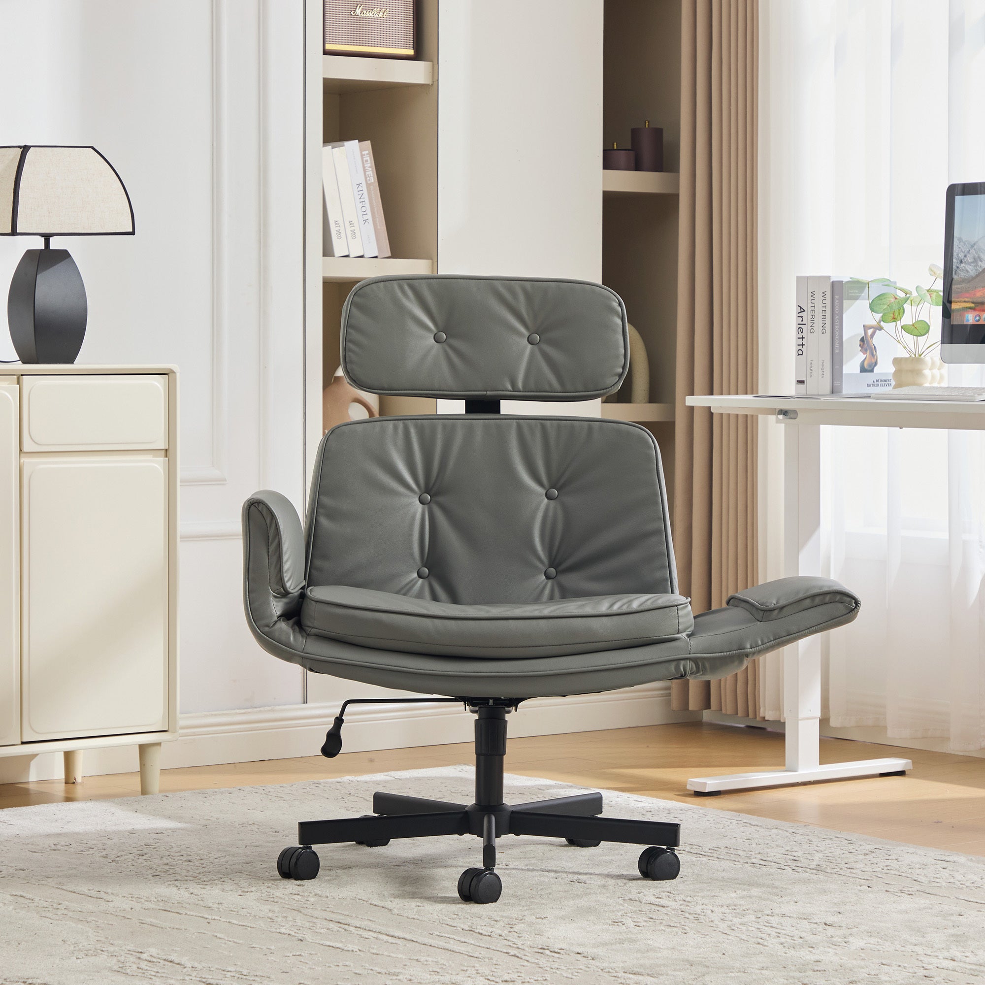Big and Tall Rolling Office Chair with Lock, 300 lb Capacity, Grey