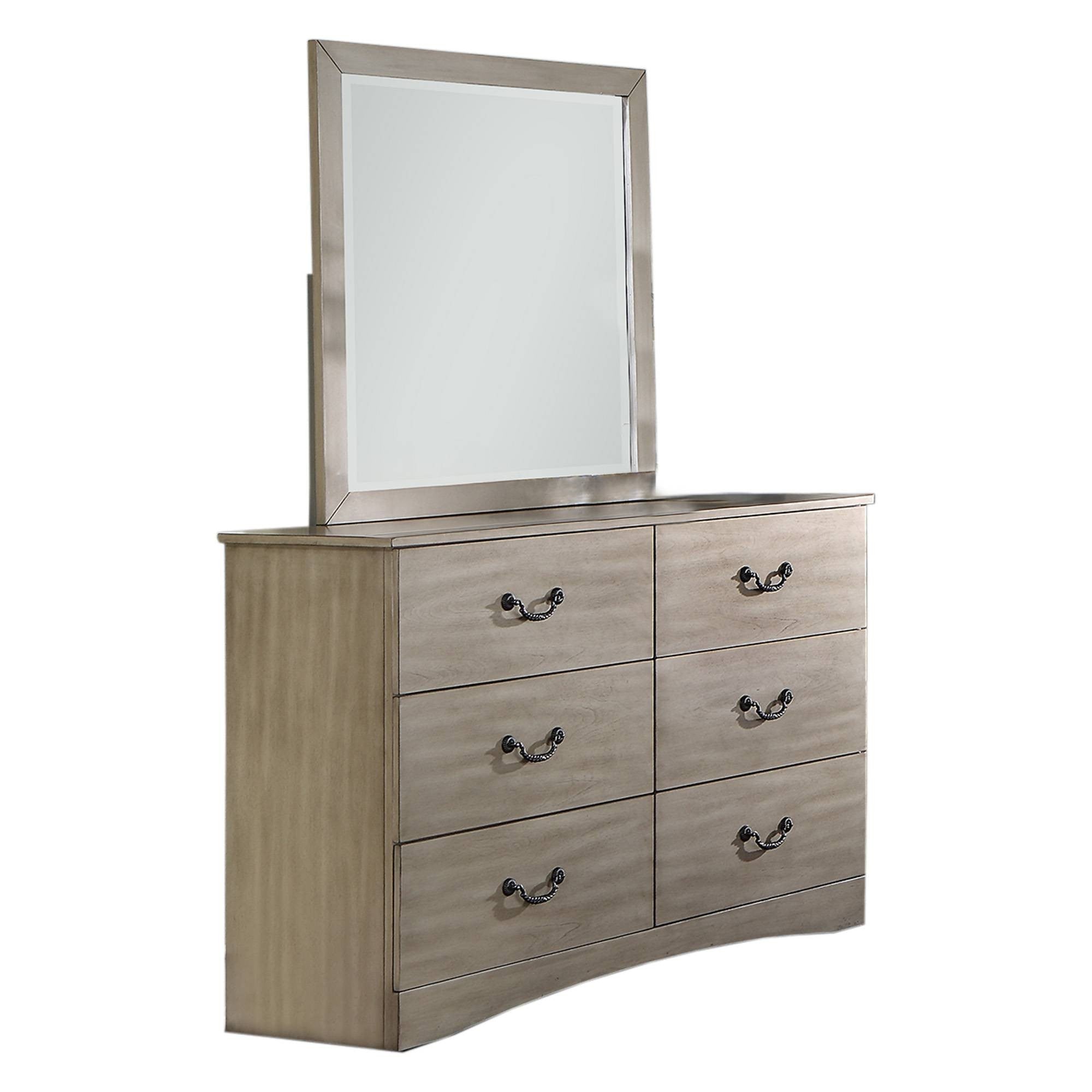 6-Drawer Solid Wood Dresser, Antique Silver Finish