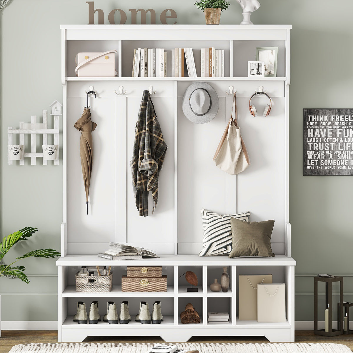 White Hall Tree with Shoe Storage, 59.1 in Wide