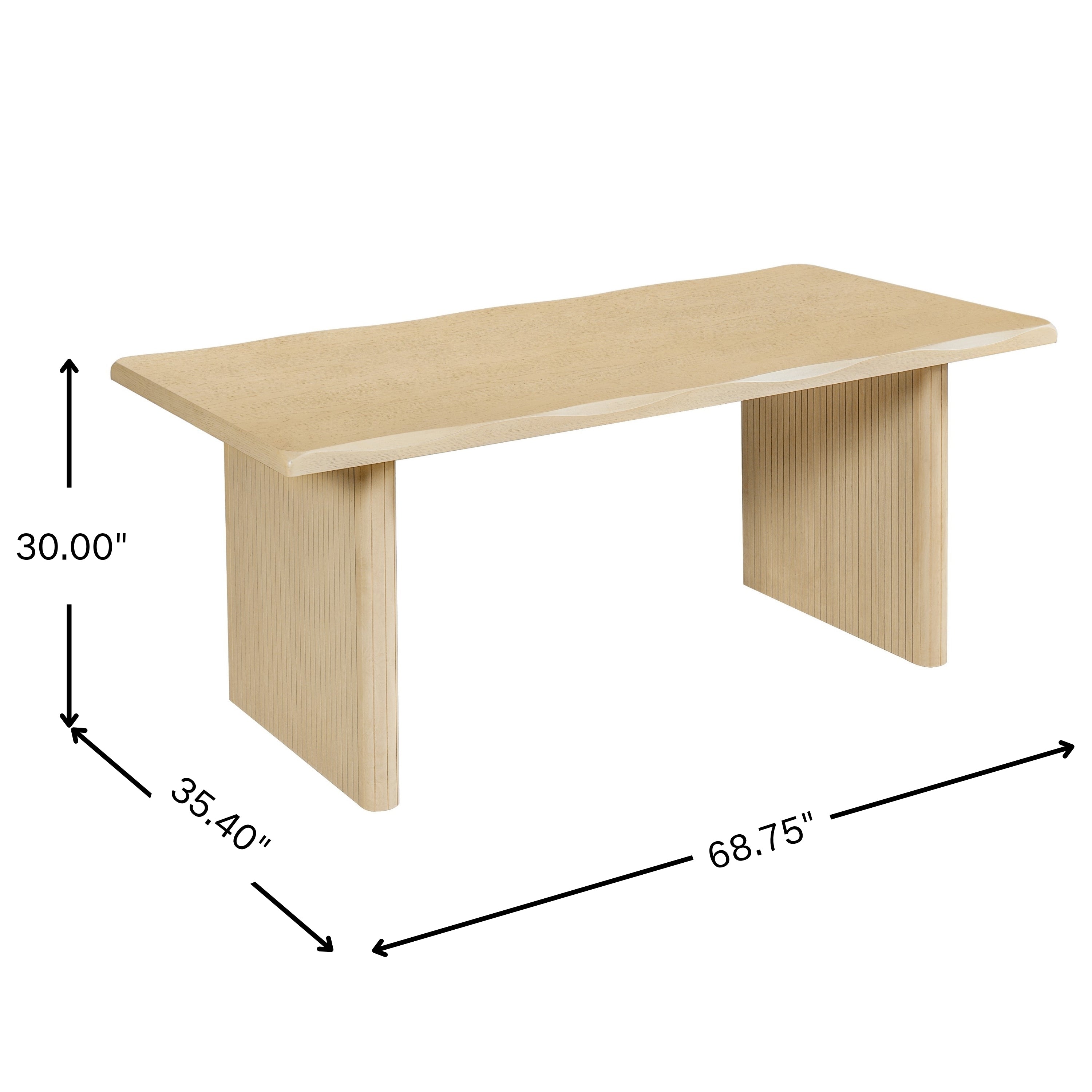 Dimension diagram of the natural oak dining table showing 30 inch height and 68.75 inch width