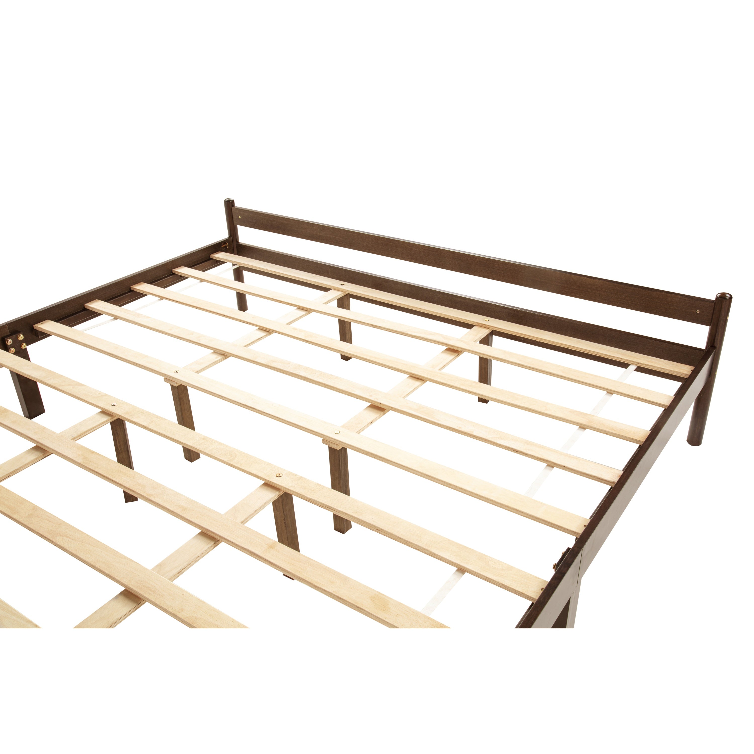 Close-up of walnut side rail with center support leg