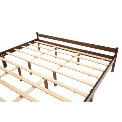 Close-up of walnut side rail with center support leg