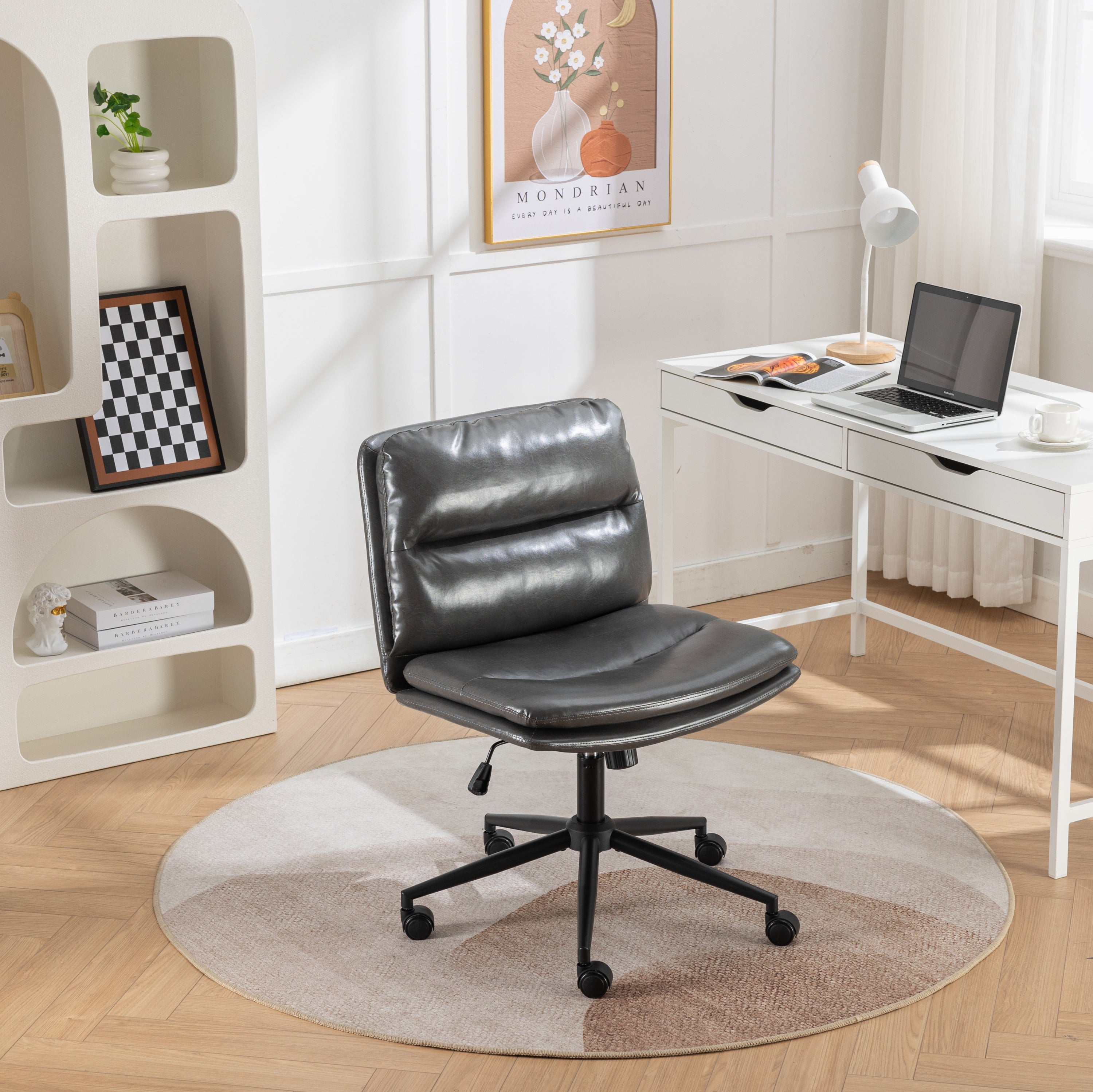 Height Adjustable Rolling Office Chair, 24.5 in, Grey