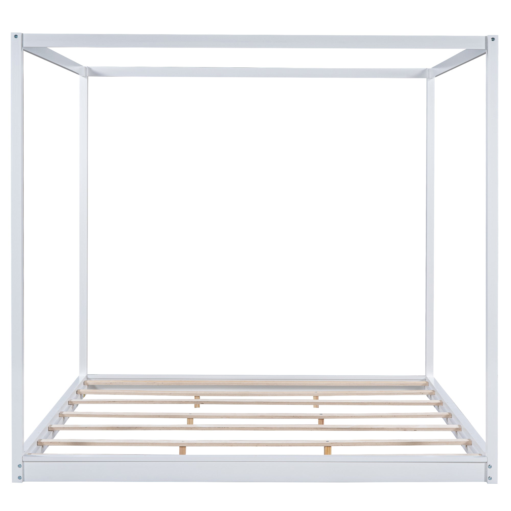 King Canopy Platform Bed with Support Legs, White