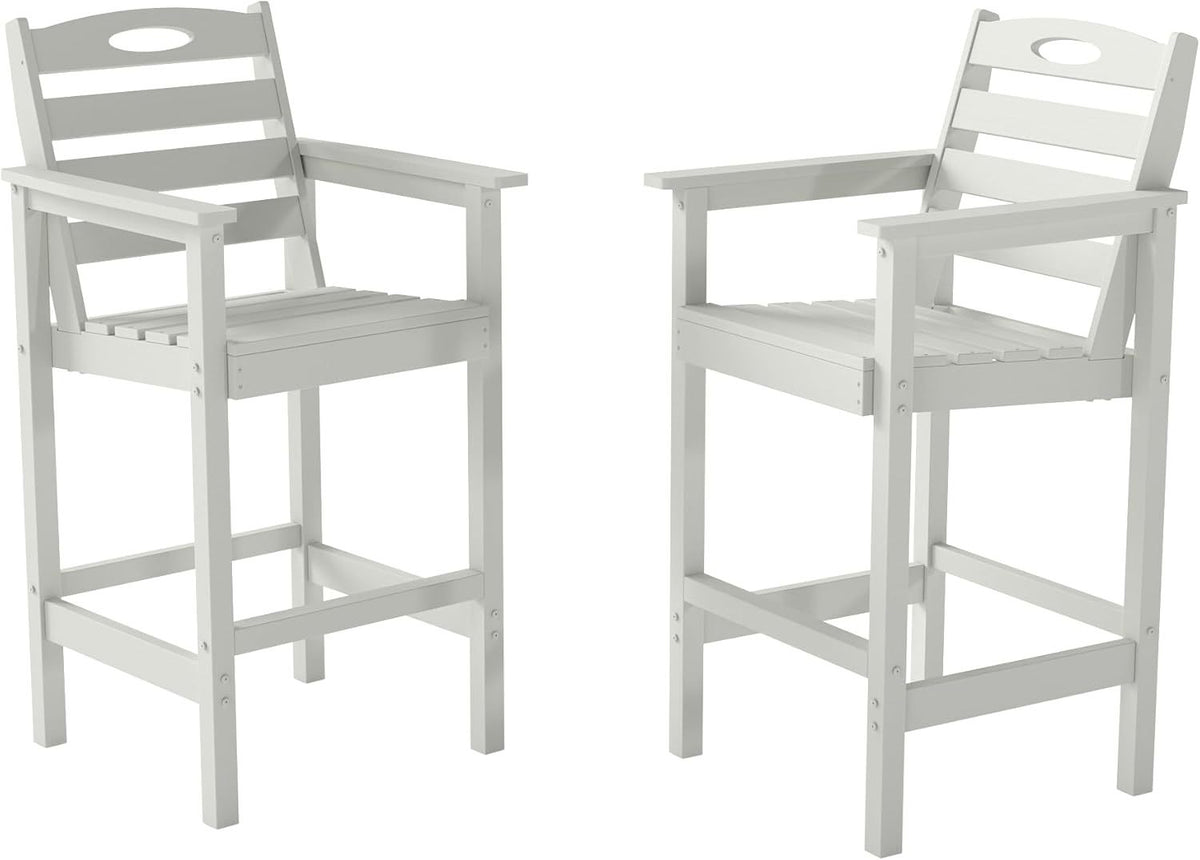 White HDPE Outdoor Bar Stool, Set of 2