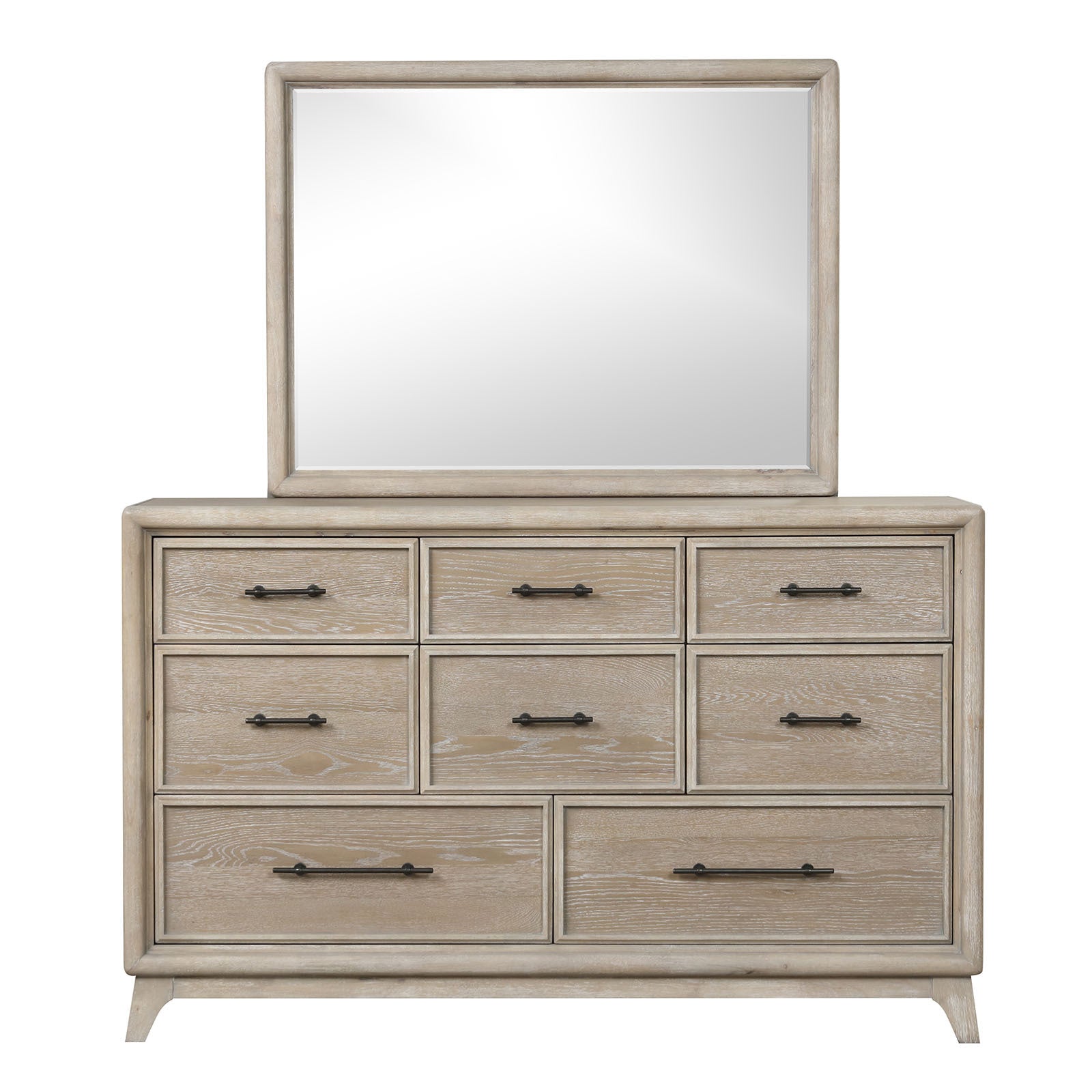 Oak Dresser with Mirror, Solid Rubberwood, 64 Inches Wide