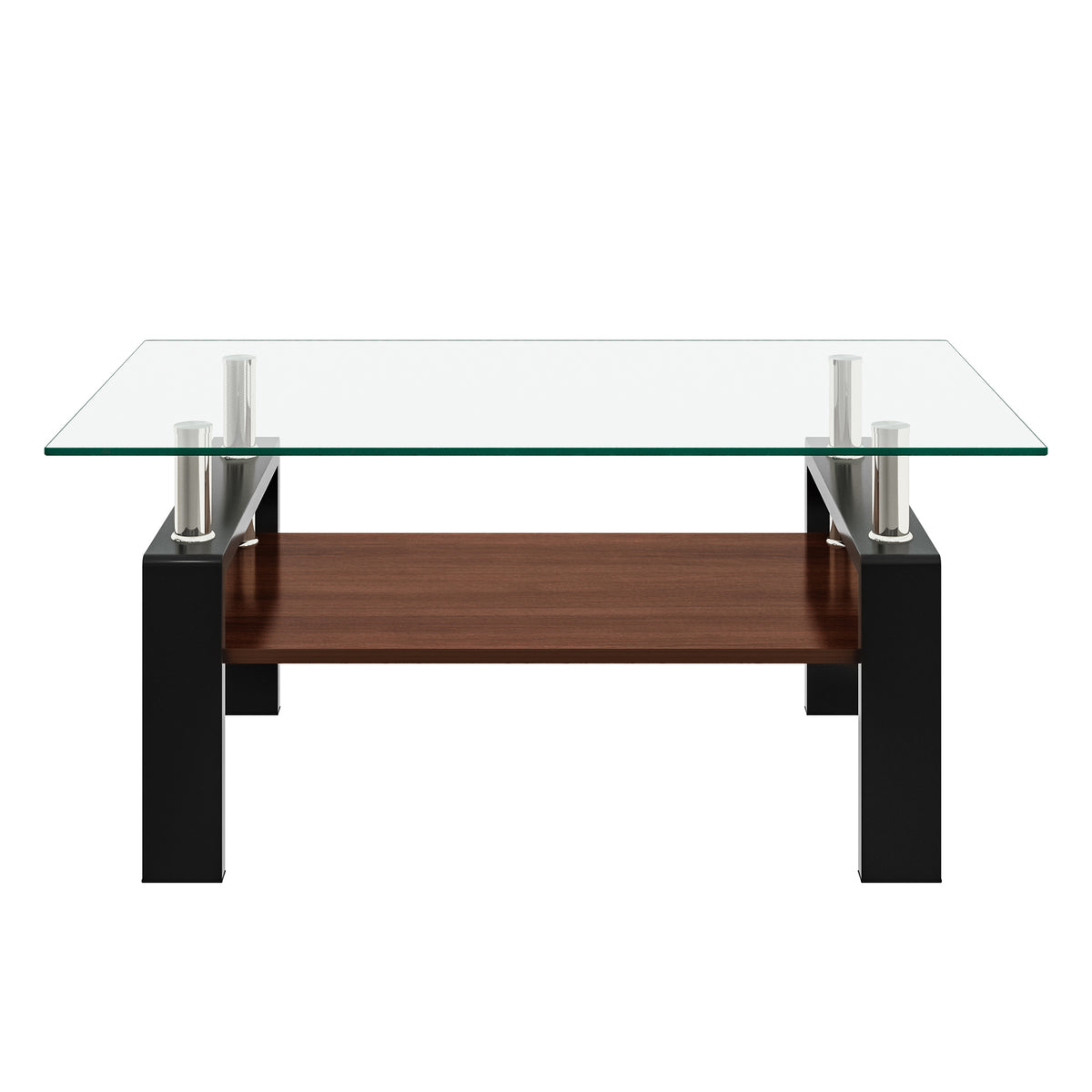 Glass Top Rectangular Coffee Table with Storage, 39.2 in, Black Frame