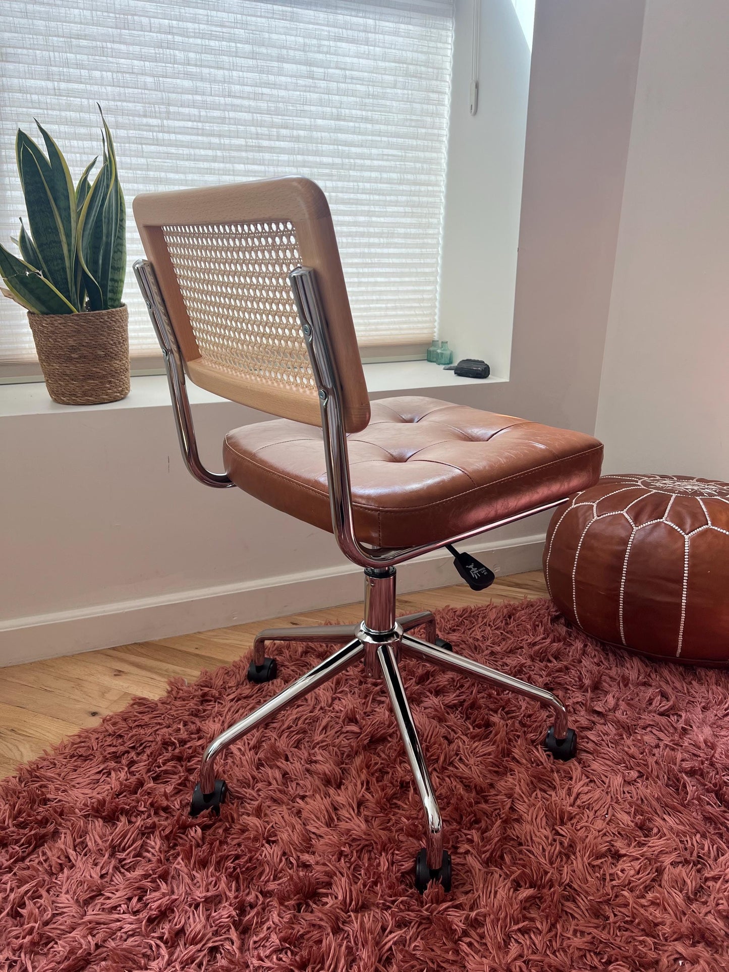 Mid Century Modern Desk Chair – Vegan Leather & Stainless Steel