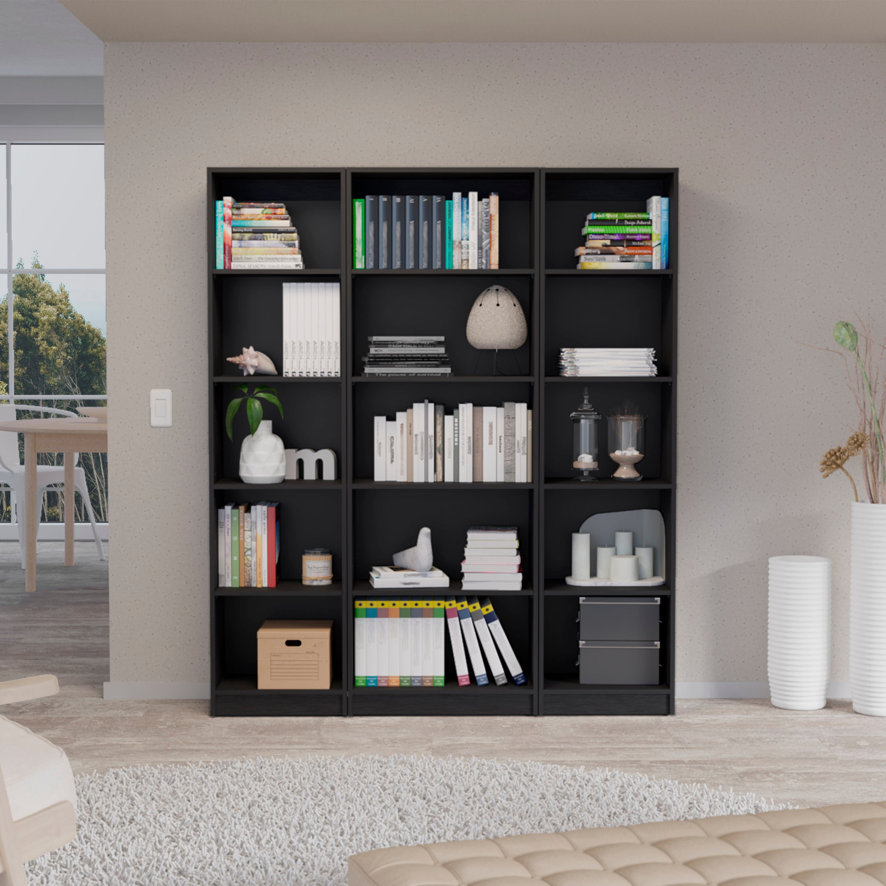 Bookcase, 60.1 in, Black, 11.7 in Deep