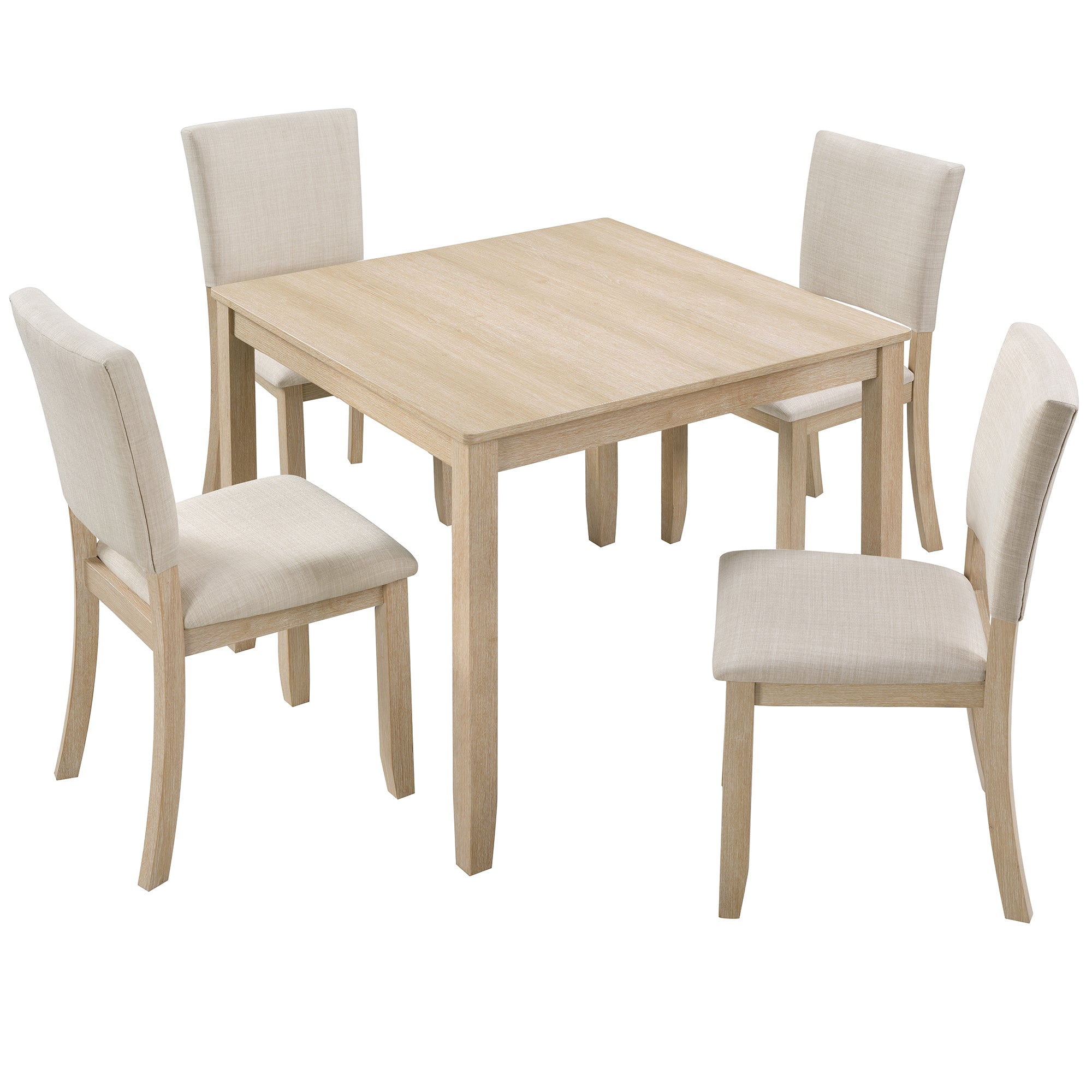 5-Piece Dining Set for 4, Light Oak Square Table with 4 Beige Chairs