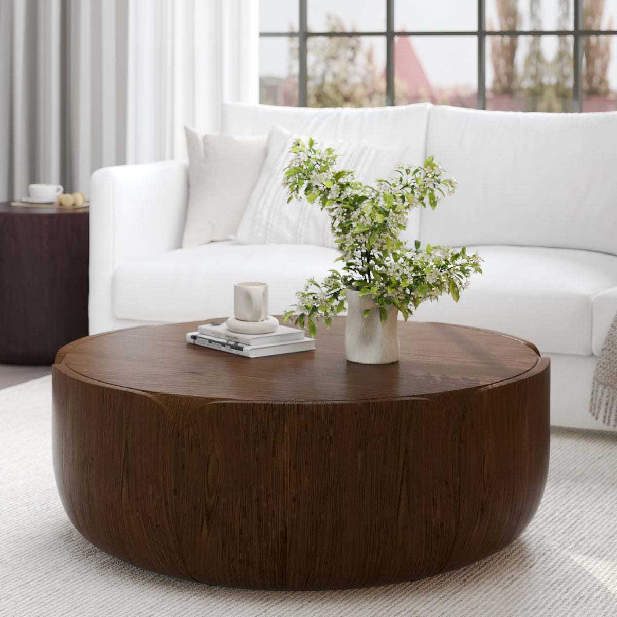 Brown Round Coffee Table, 35.6 in