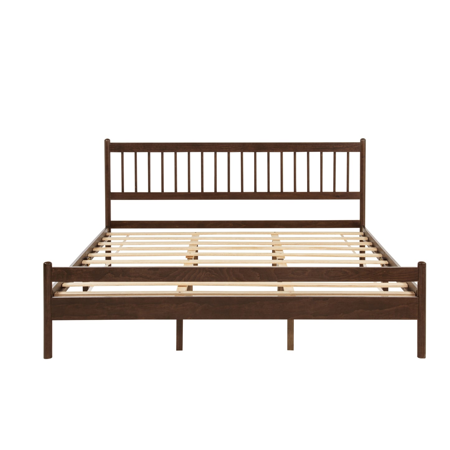 Bare walnut frame on white background showing slat base