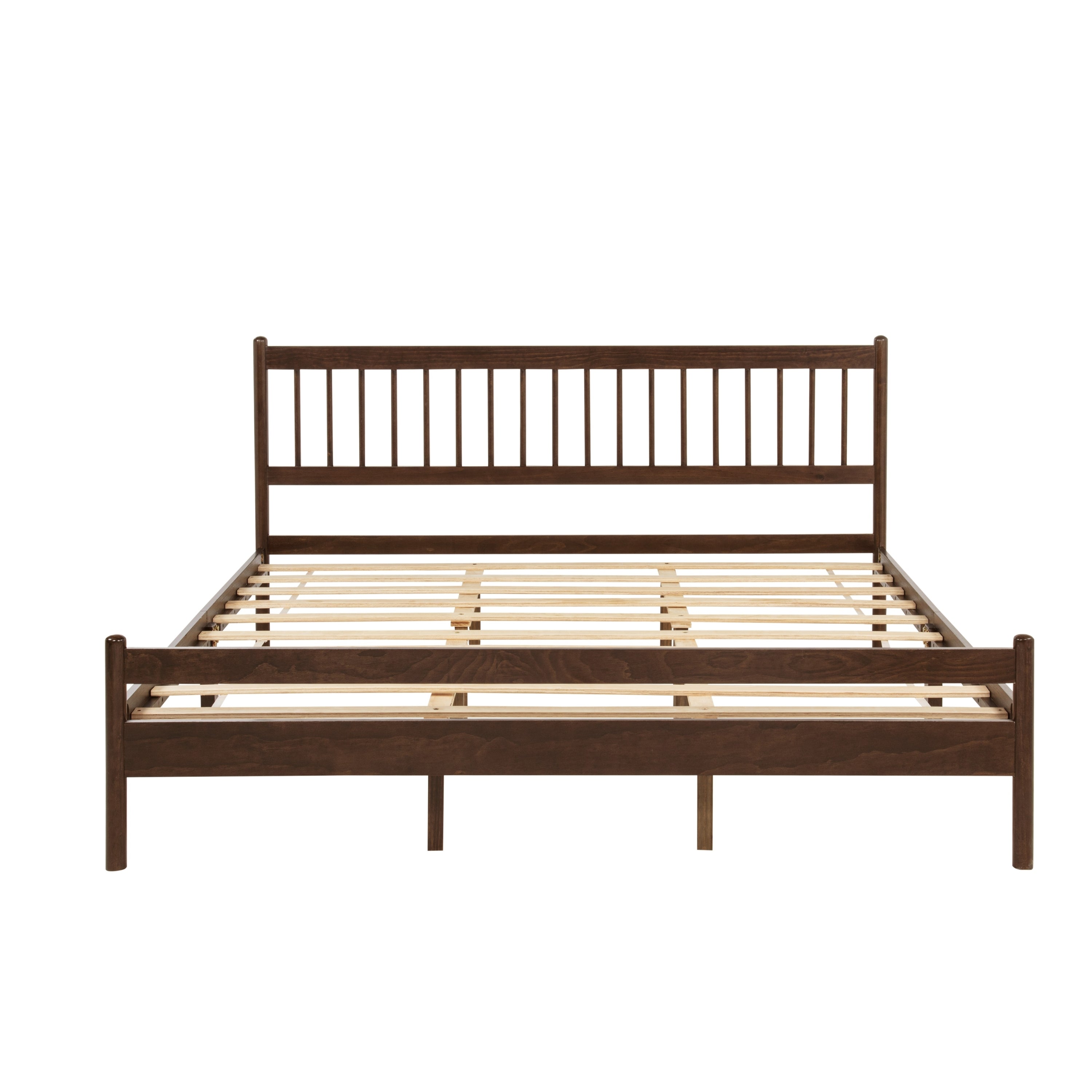 Bare walnut frame on white background showing slat base