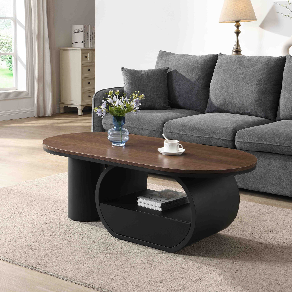 Brown Oval Coffee Table with Storage, 47.2 in