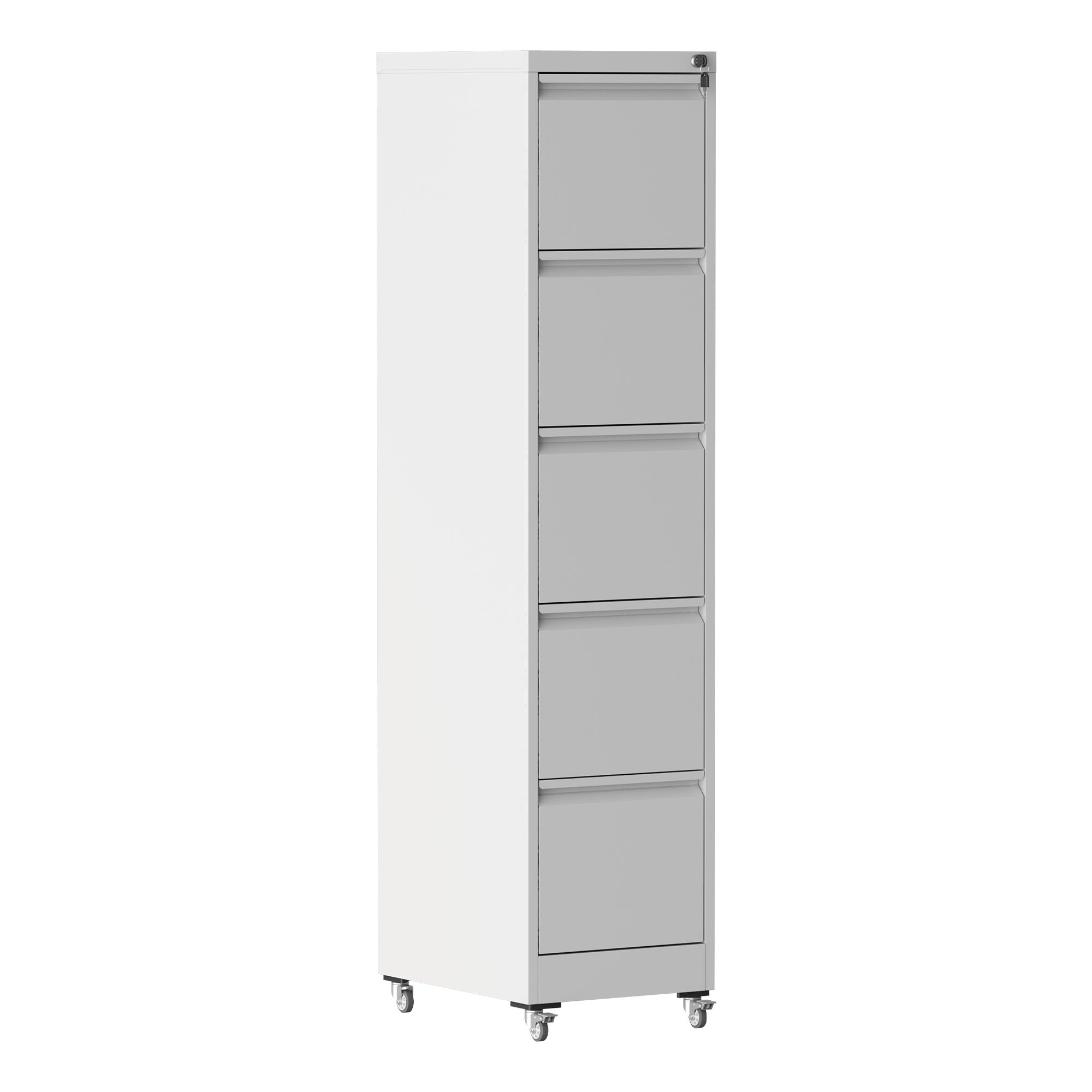 Vertical Rolling File Cabinet with Drawers and Lock, 15.2 in, White