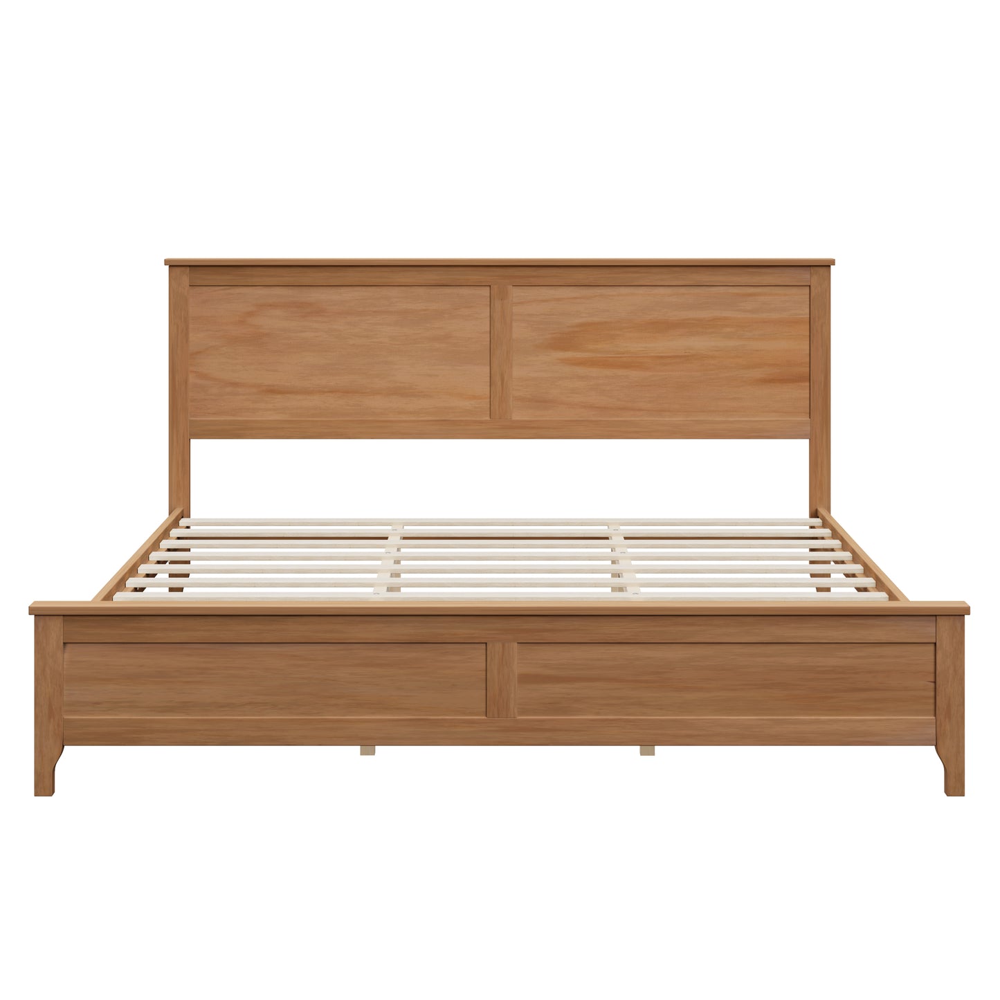 Front view of Seadrift solid wood king bed frame showing slat support