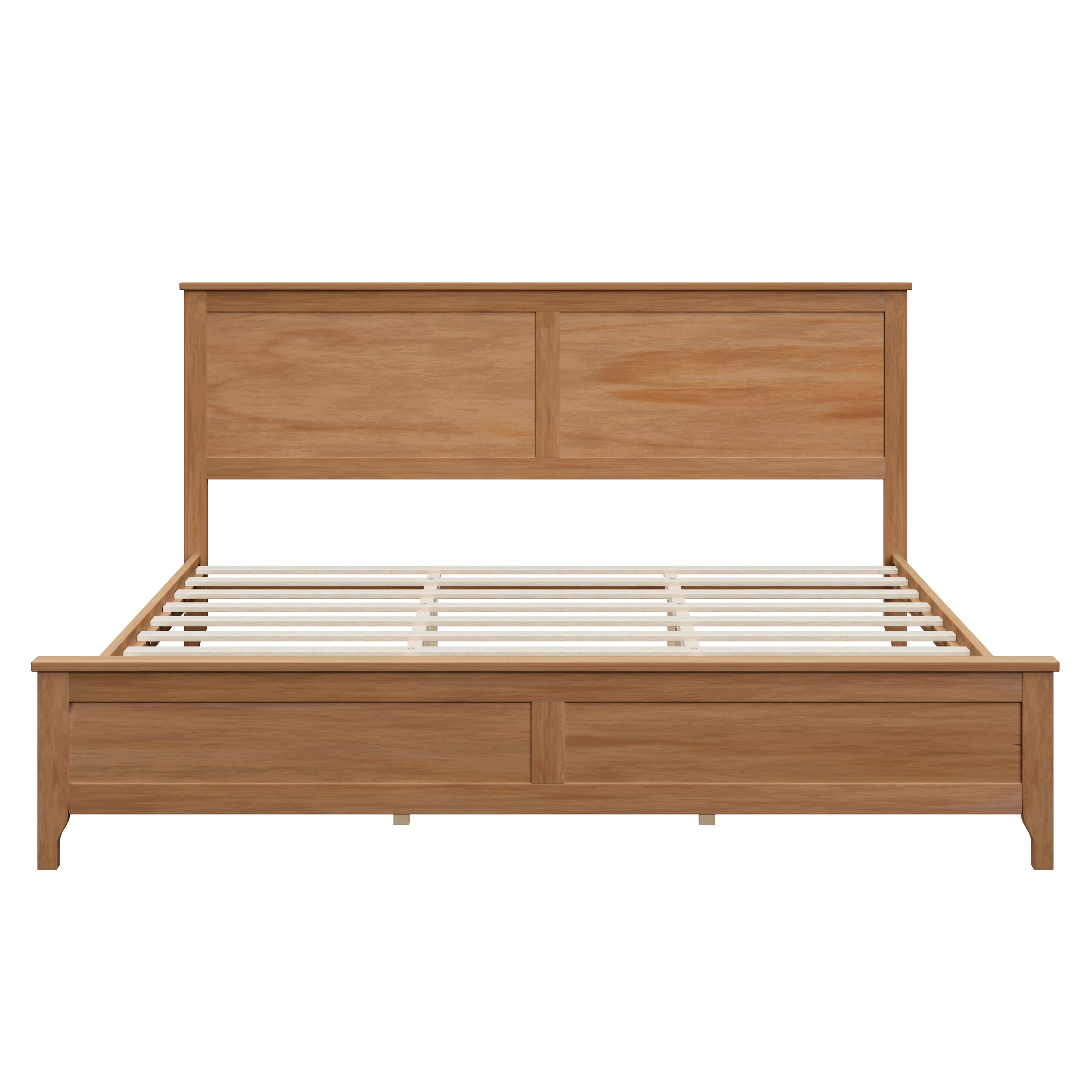 Front view of Seadrift solid wood king bed frame showing slat support