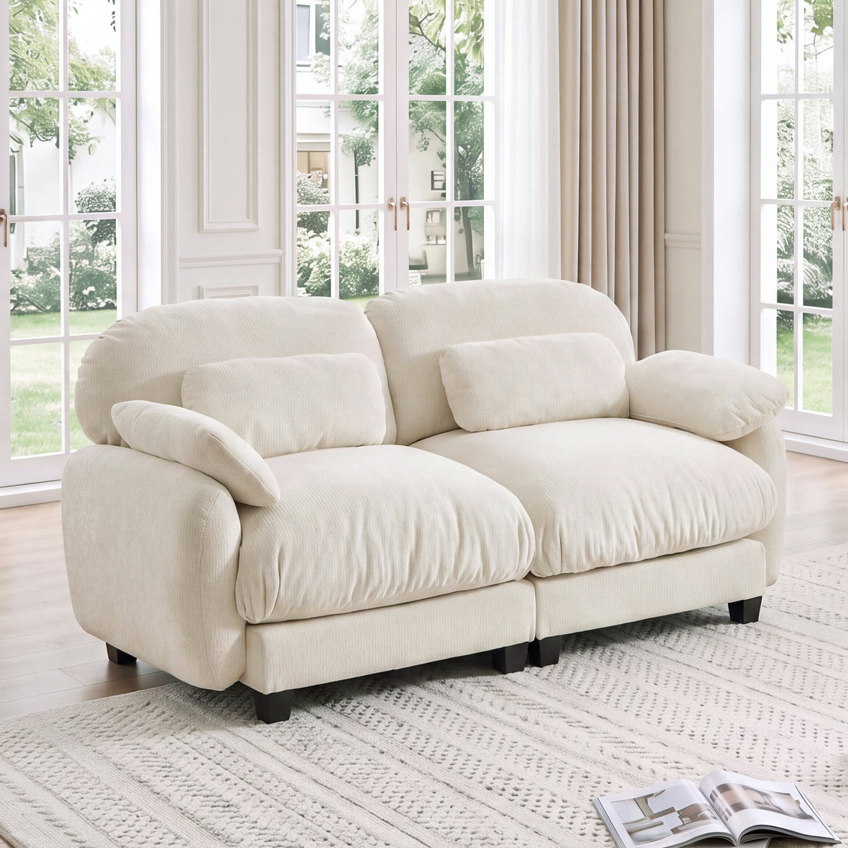 Beige Chenille Modular 2-Seat Couch