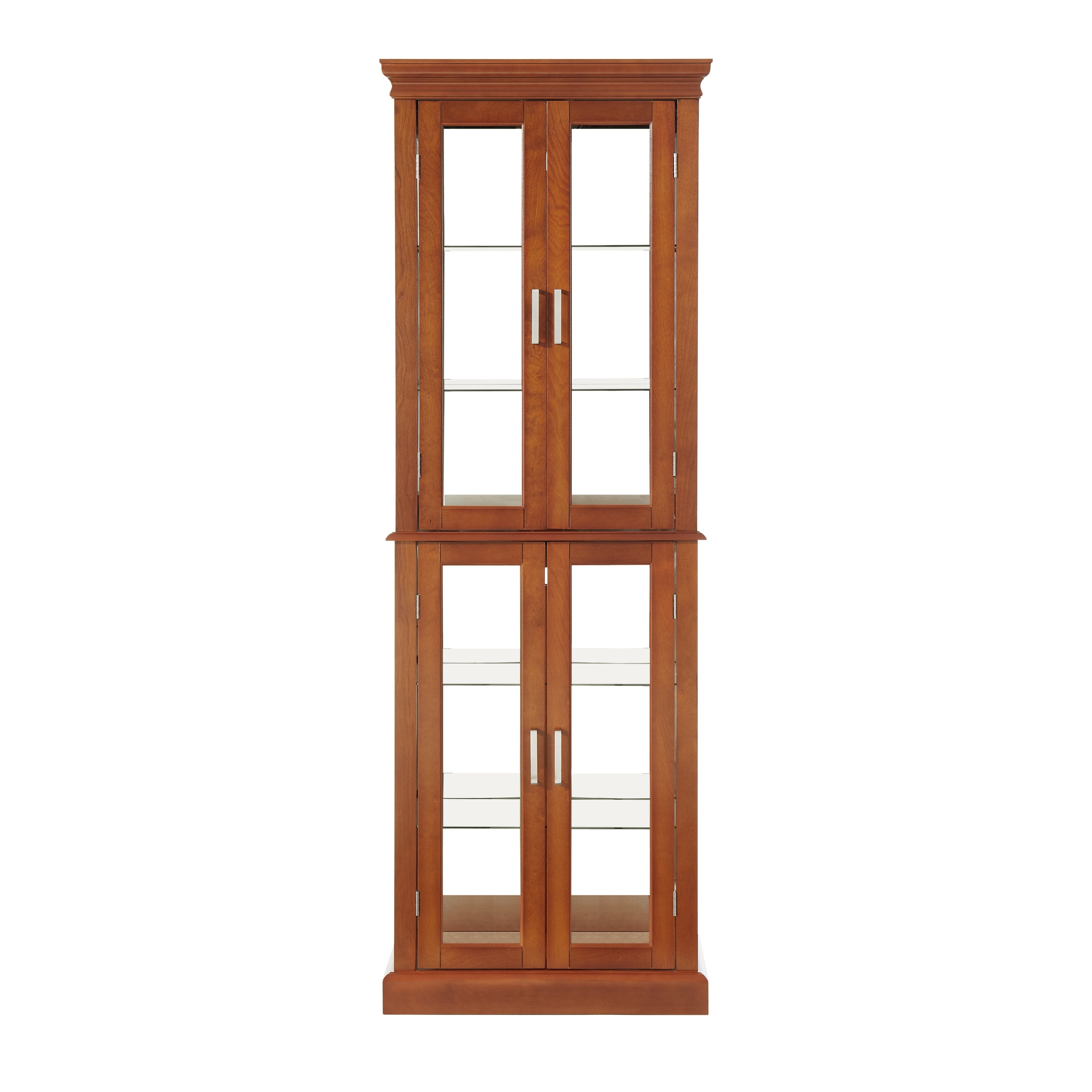 Lighted Curio Cabinet, Walnut, 4 Glass Doors & 6 Shelves