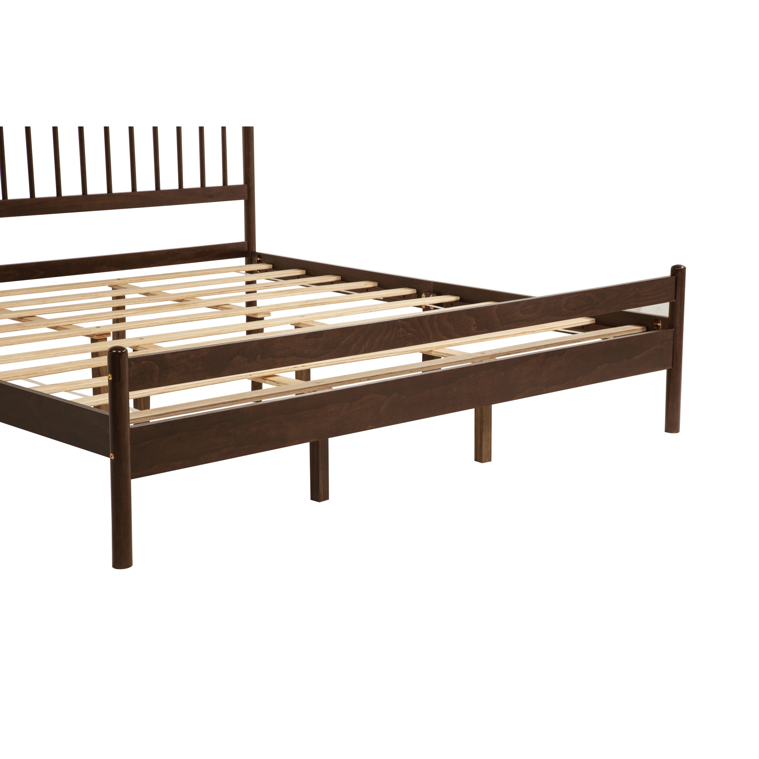 Close-up of walnut headboard slats, close crop