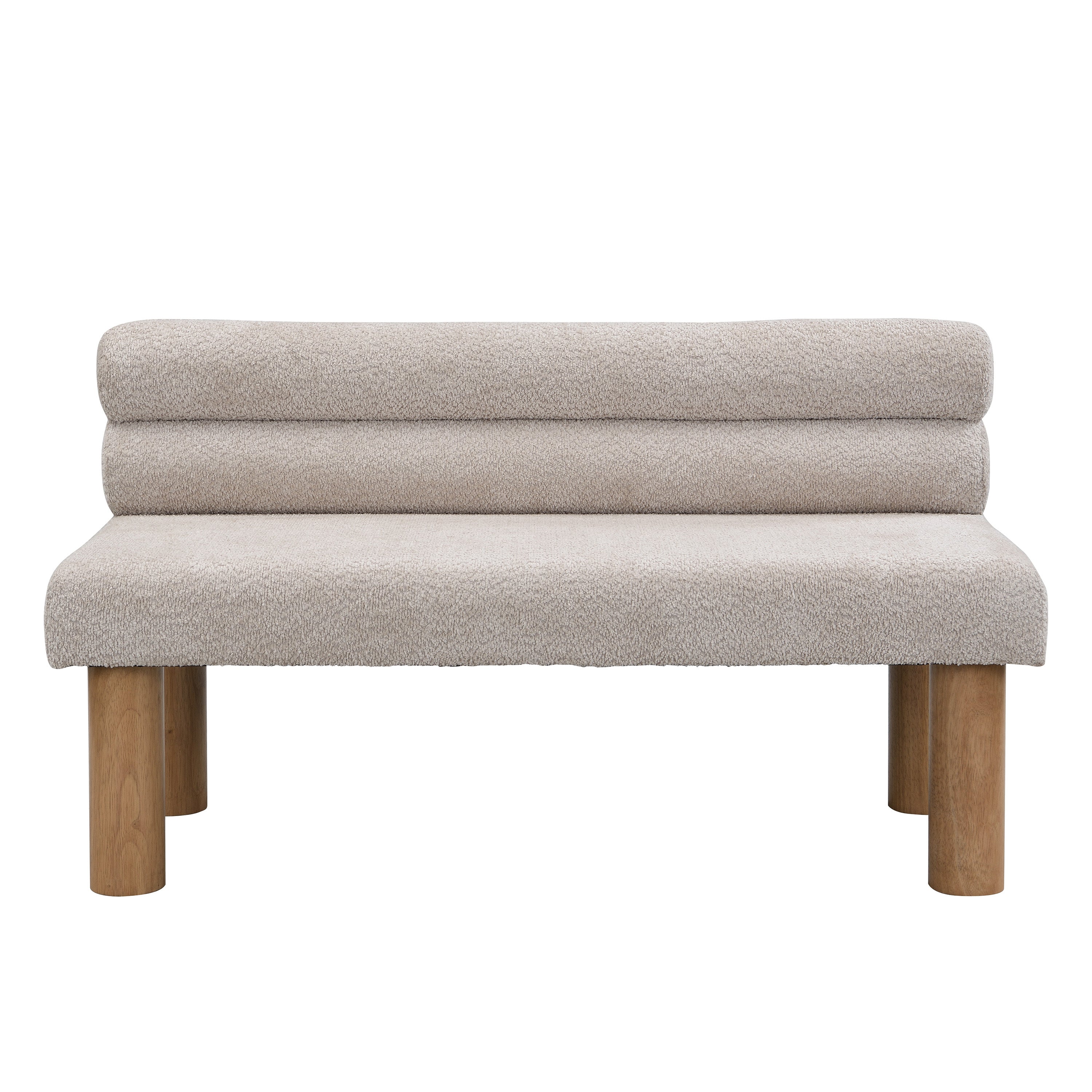 Boucle Dining Bench, 52 in Light Grey with Rolled Back