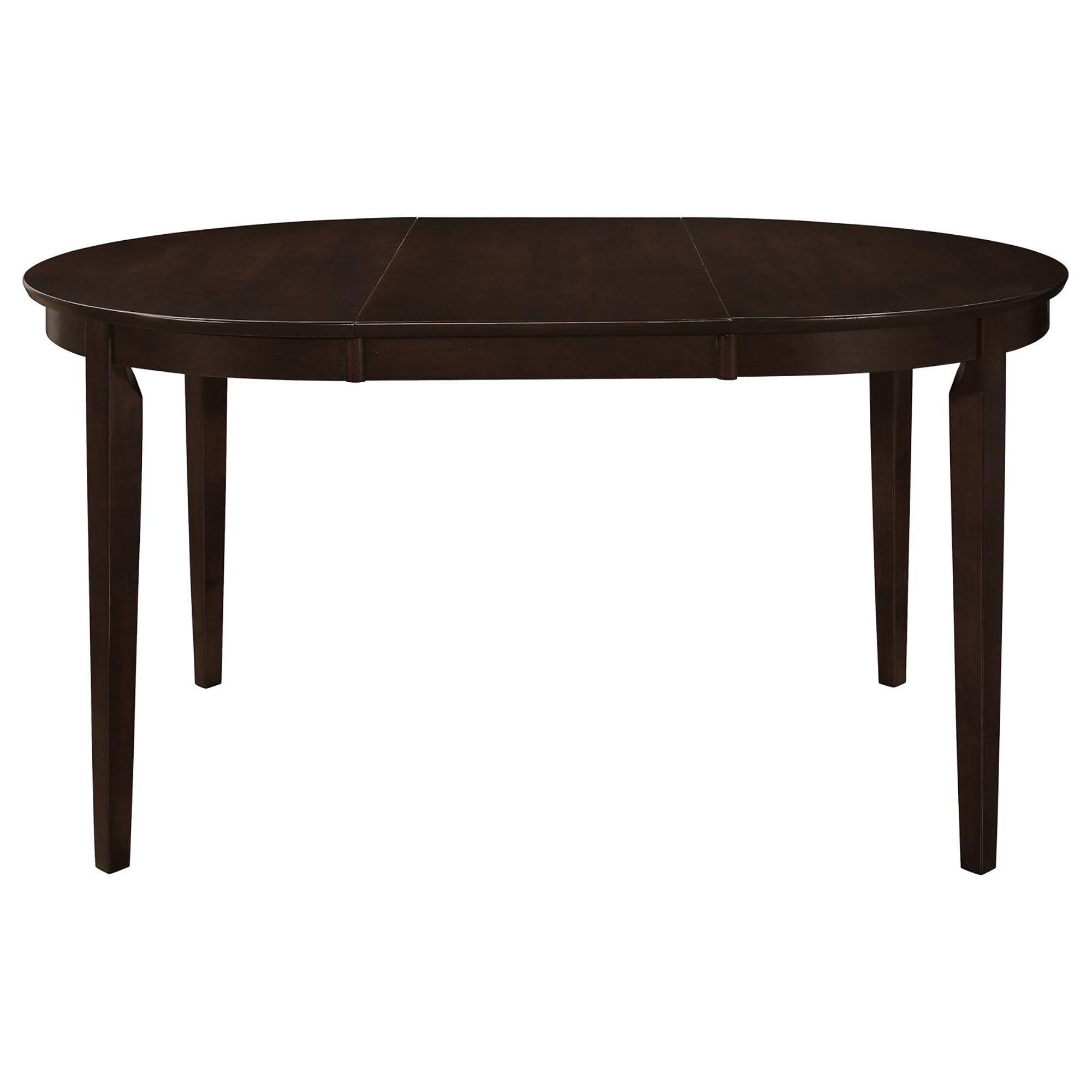 Front view of the cappuccino oval extendable dining table on a white background