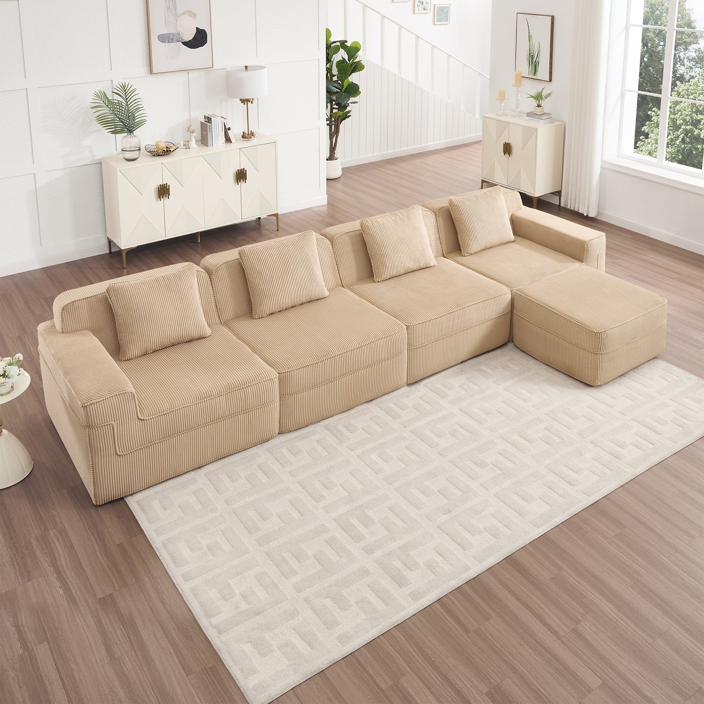Boneless Couch – 4 Seater with Ottoman, Camel