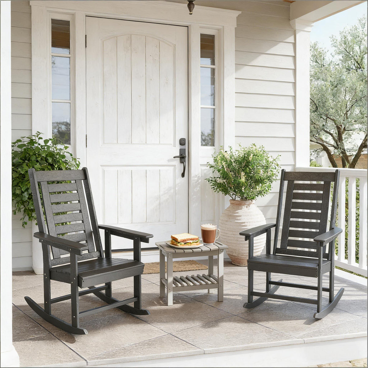 Dark Gray HDPE Outdoor Rocking Chair, Set of 2