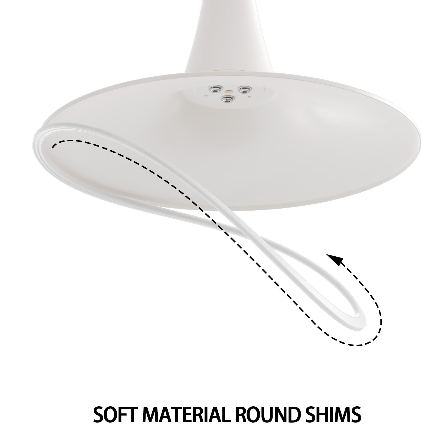 Close-up of the tulip table base underside highlighting the soft round shims