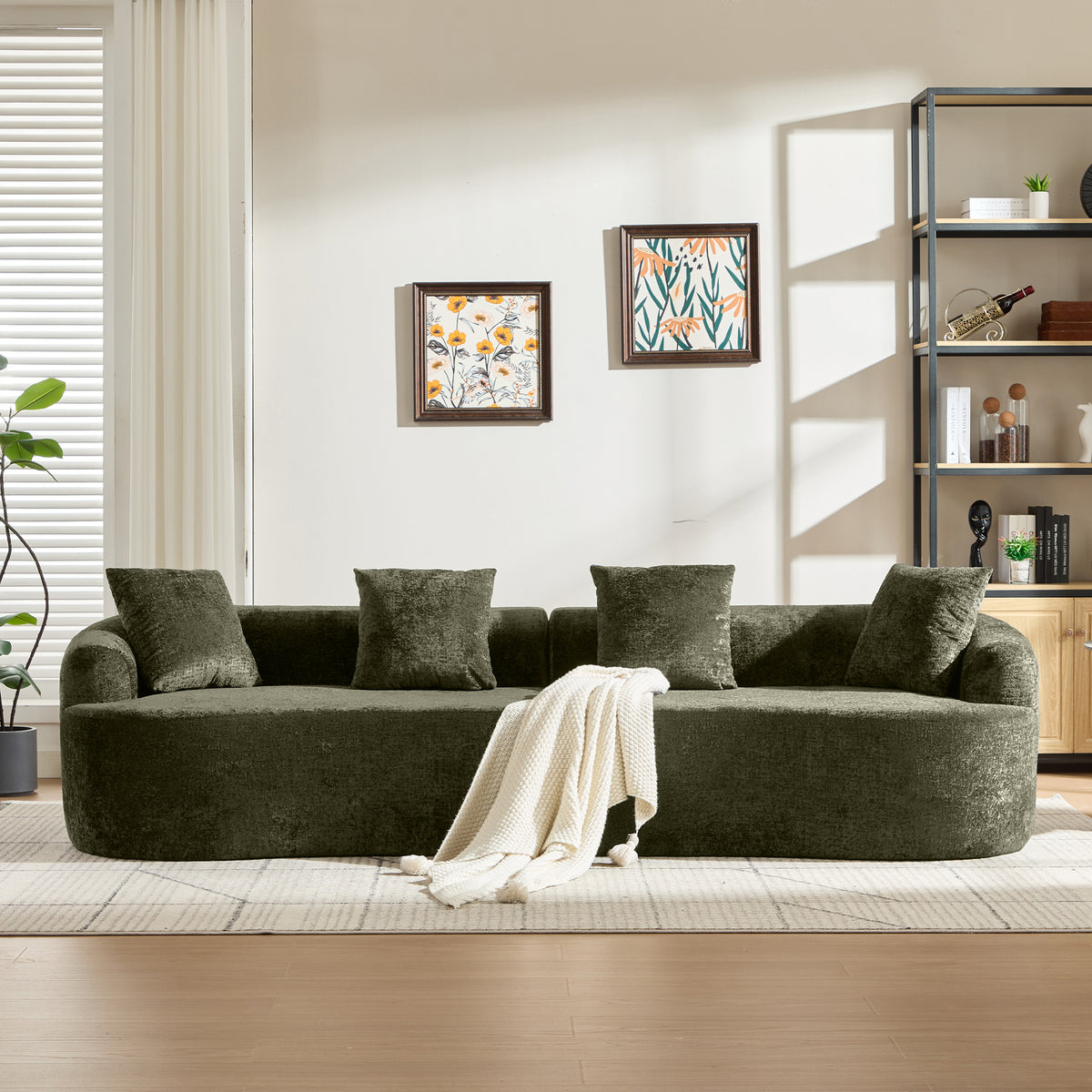 Olive Green Chenille Loveseat, No Assembly