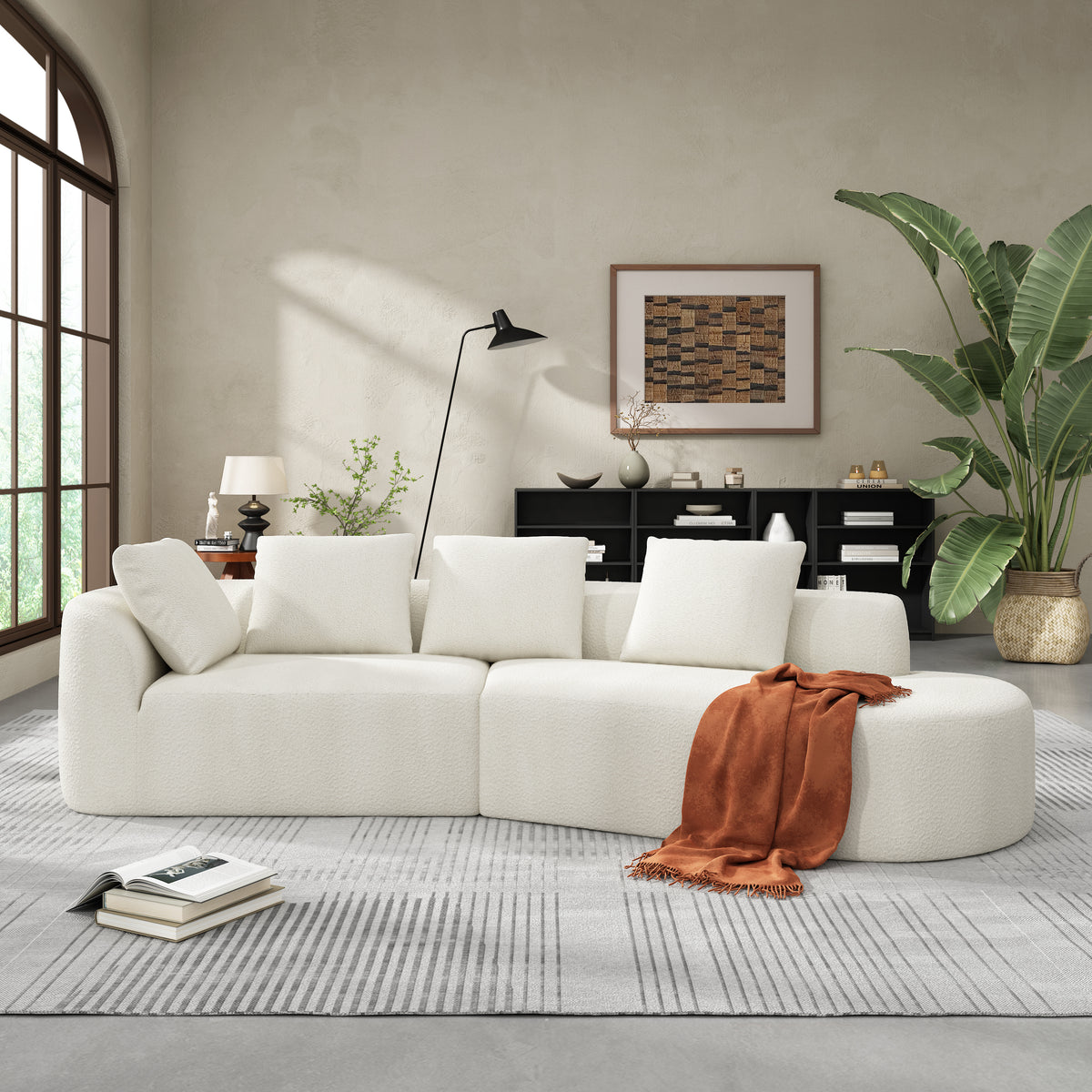 Beige Sectional Couch, No Assembly, 116 in Wide
