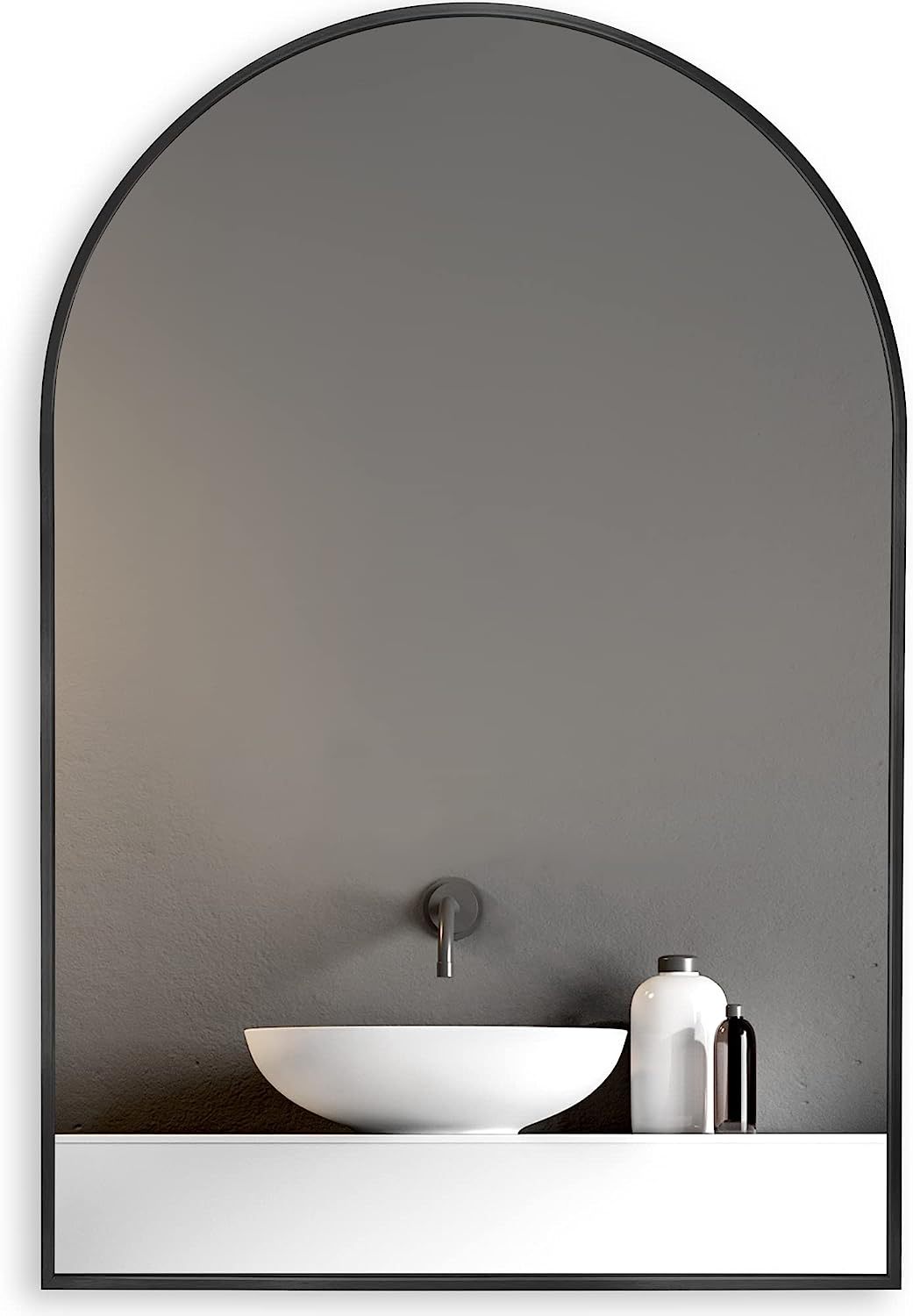 Arched Metal Mirror, 20 x 30 in, Black Aluminum Frame
