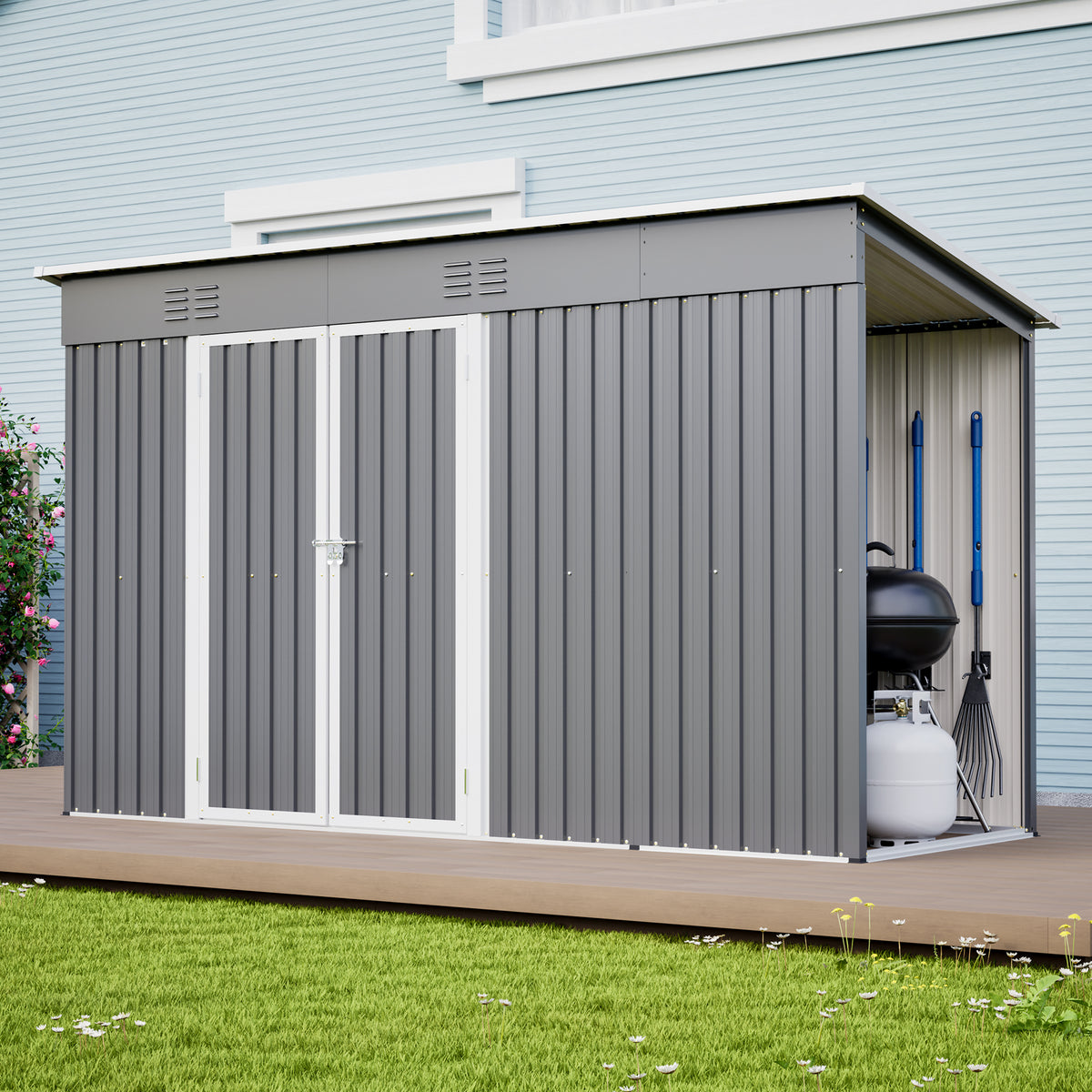 4x10 ft Gray Metal Storage Shed with Floor