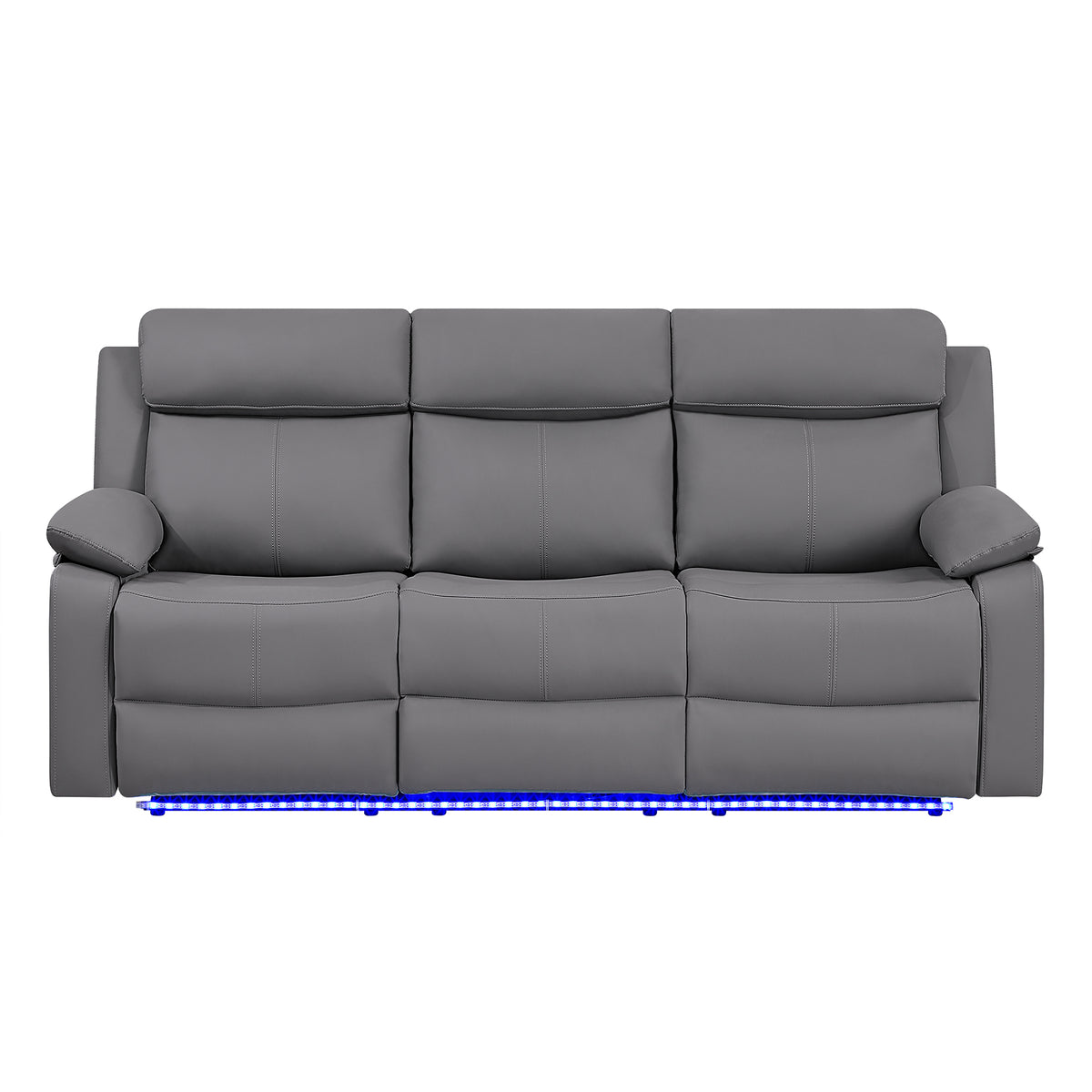 Gray Reclining Sofa and Loveseat with Console, LED Lights and Speakers